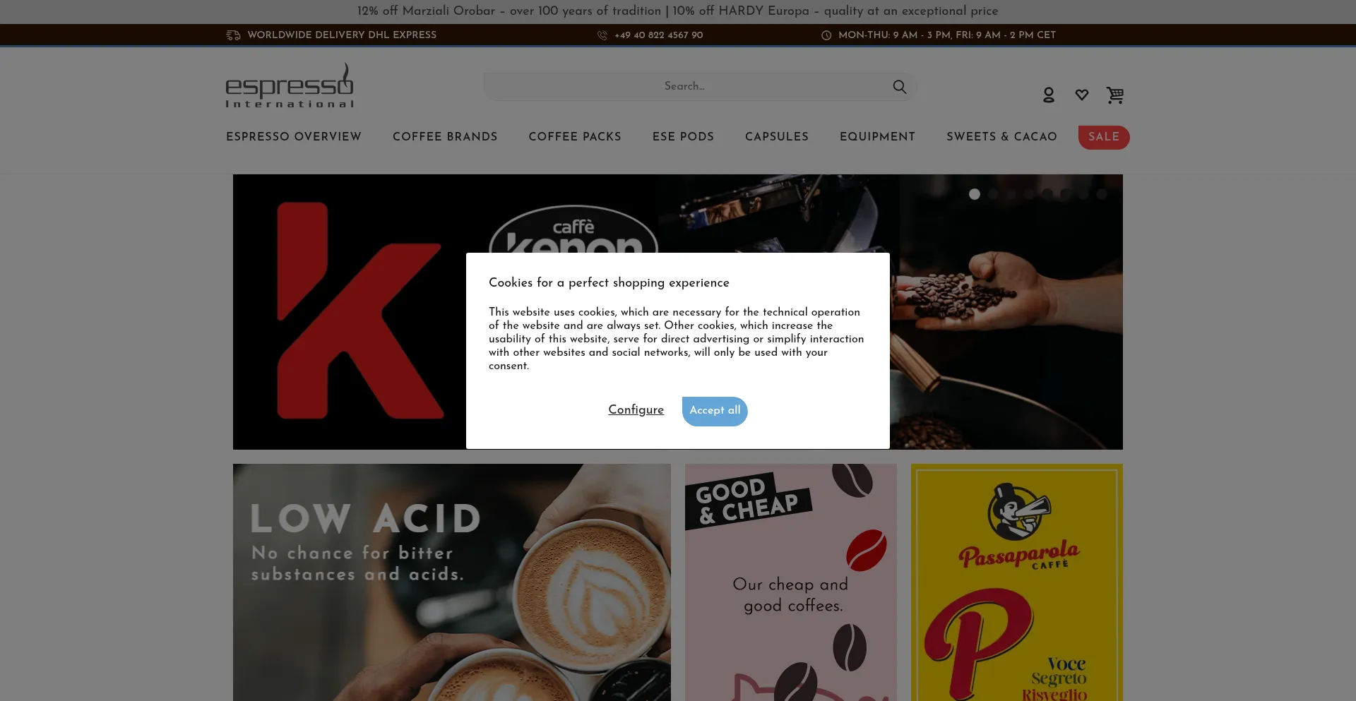 Website screenshot of Espresso-international.com