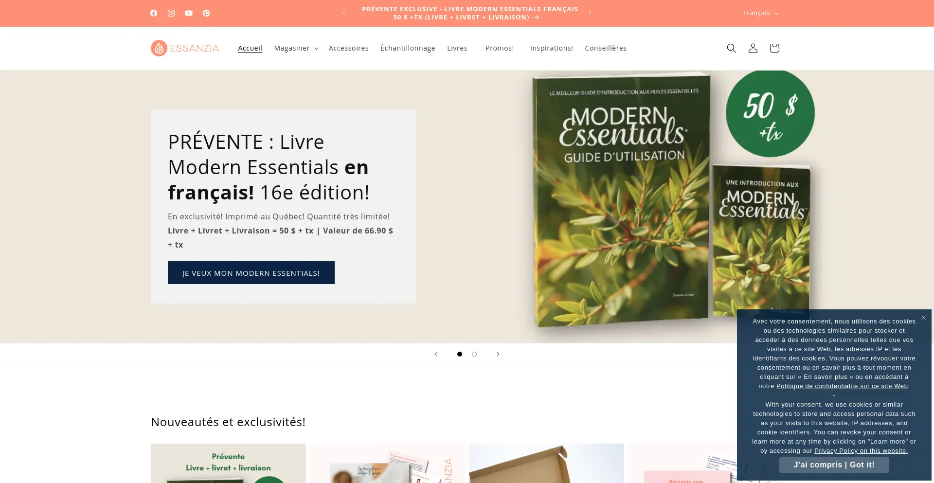 Website screenshot of Essanzia.com