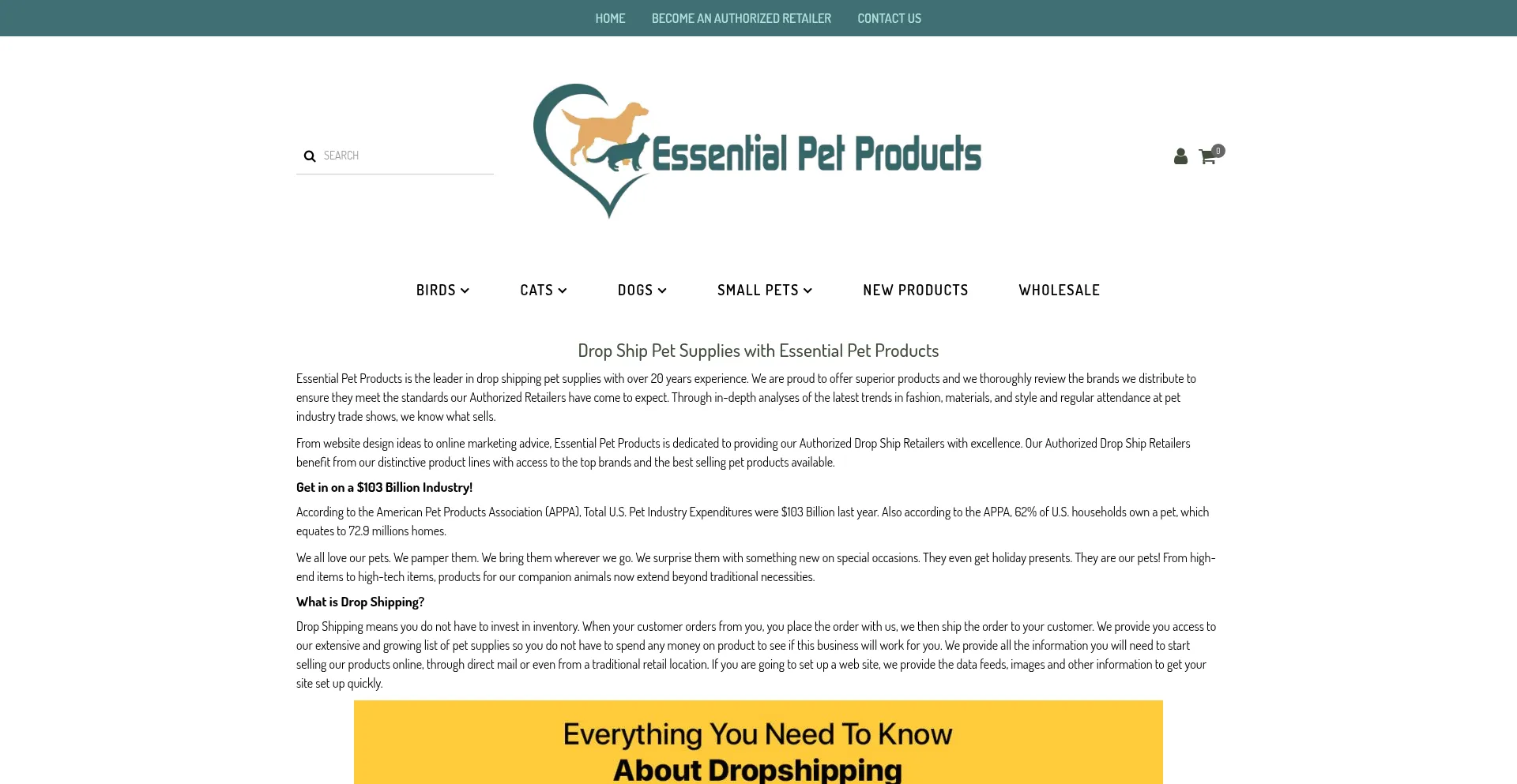 Website screenshot of Essentialpetproducts.com