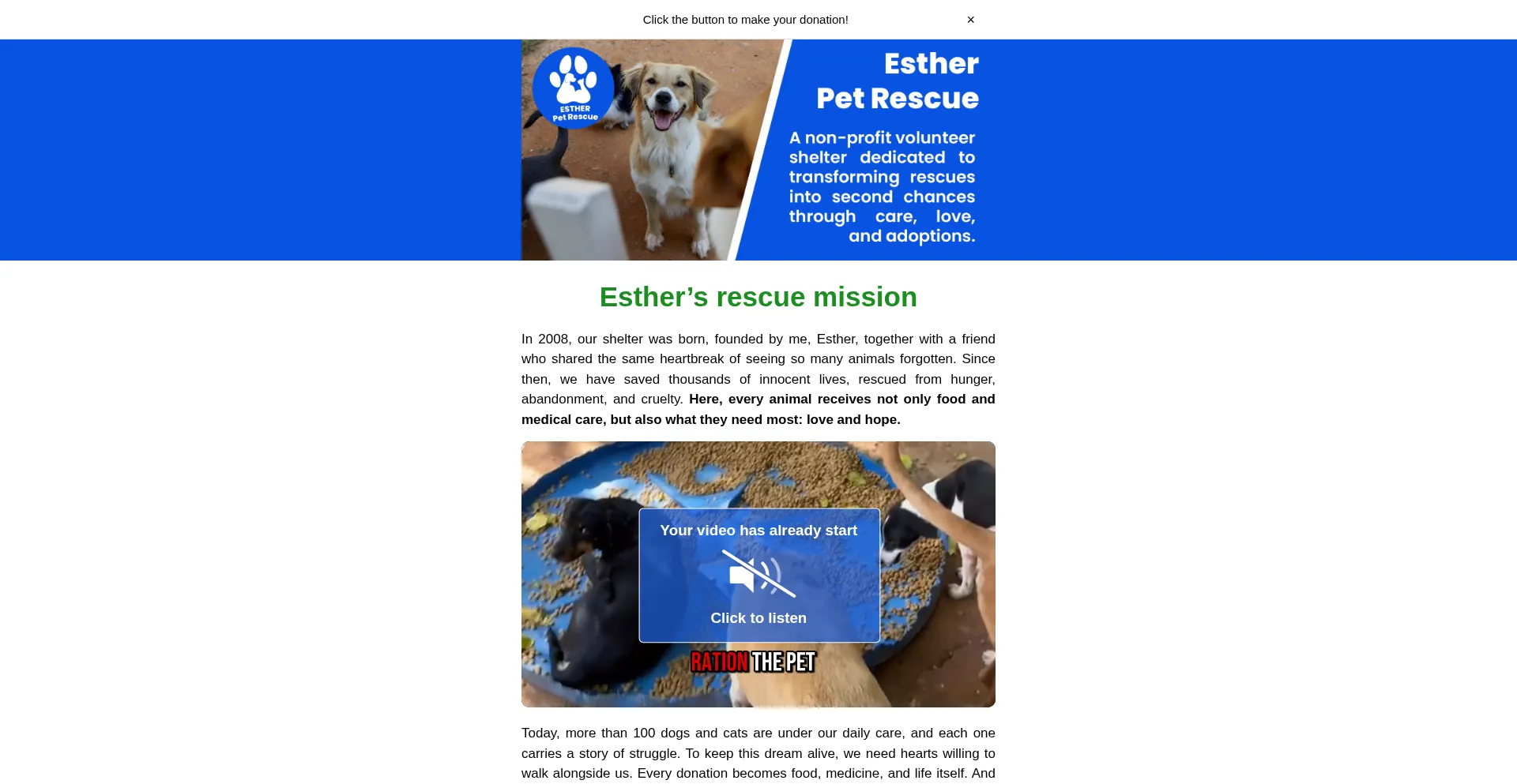 Website screenshot of Estherpetrescue.org