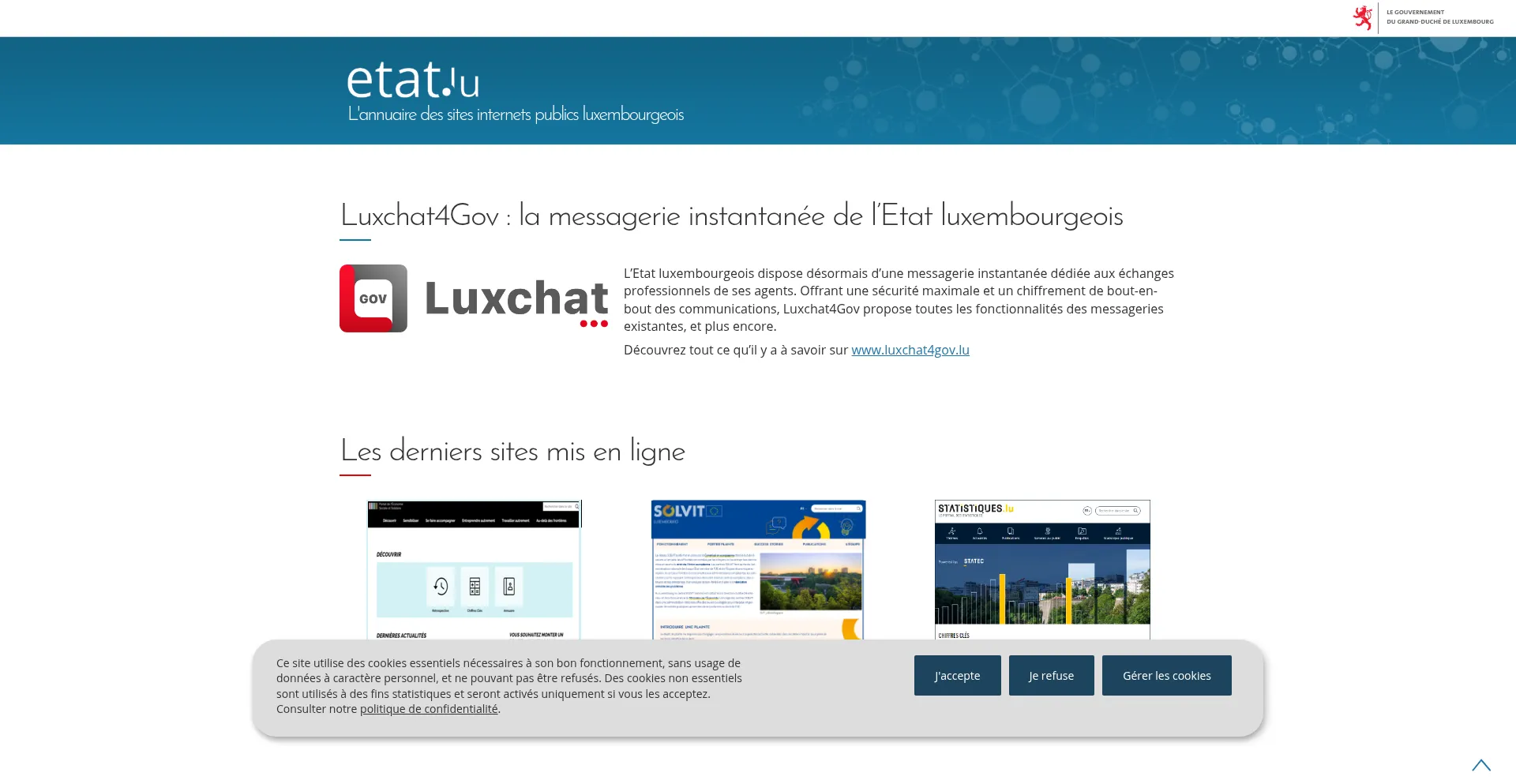 Website screenshot of Etat.lu