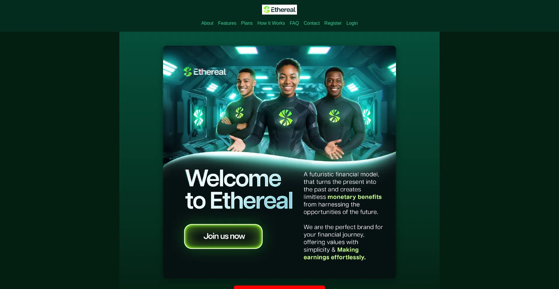 Website screenshot of Etherealapp.ng