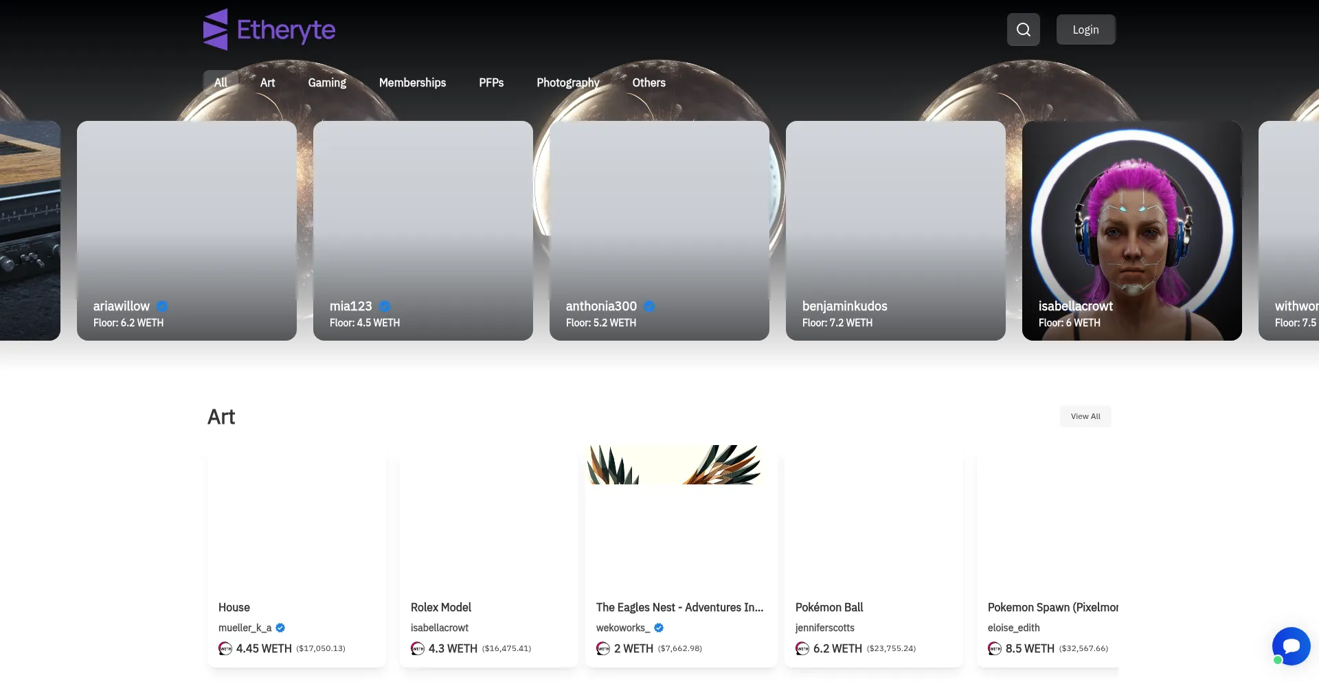 Website screenshot of Etheryte.com