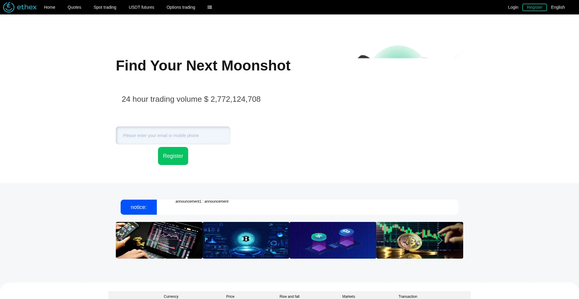 Website screenshot of Ethexus.com