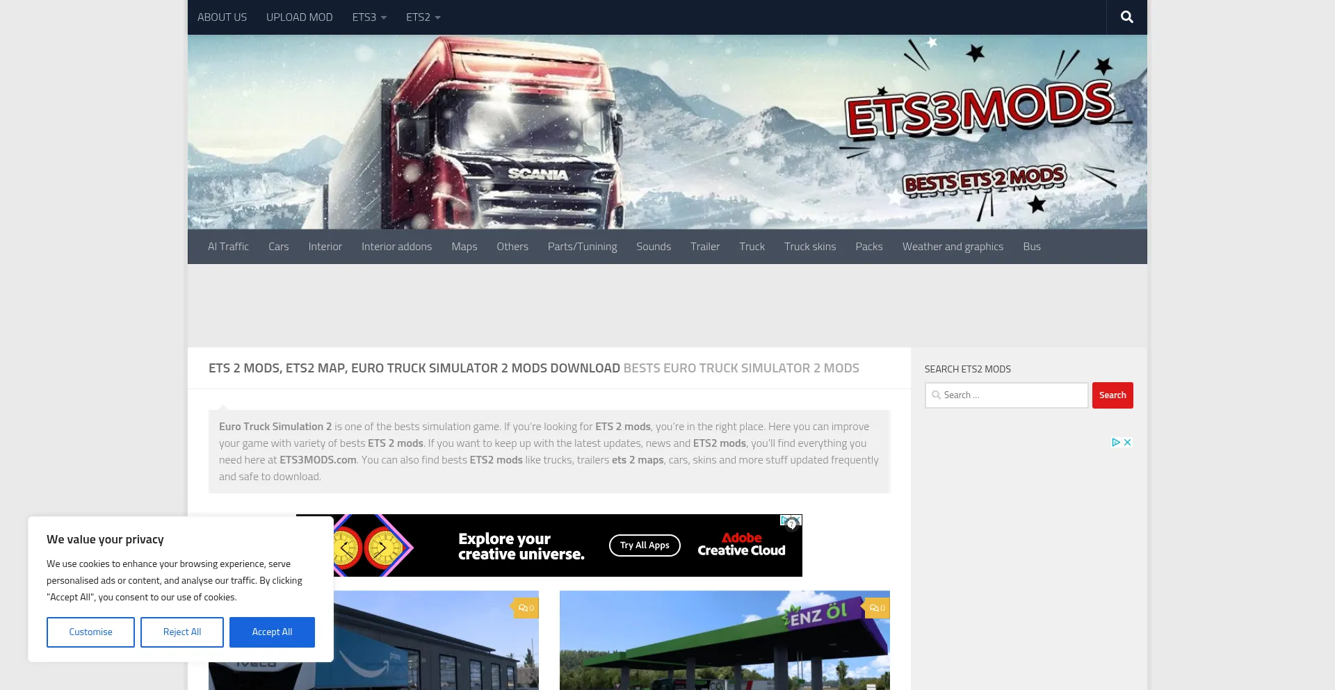 Website screenshot of Ets3mods.com