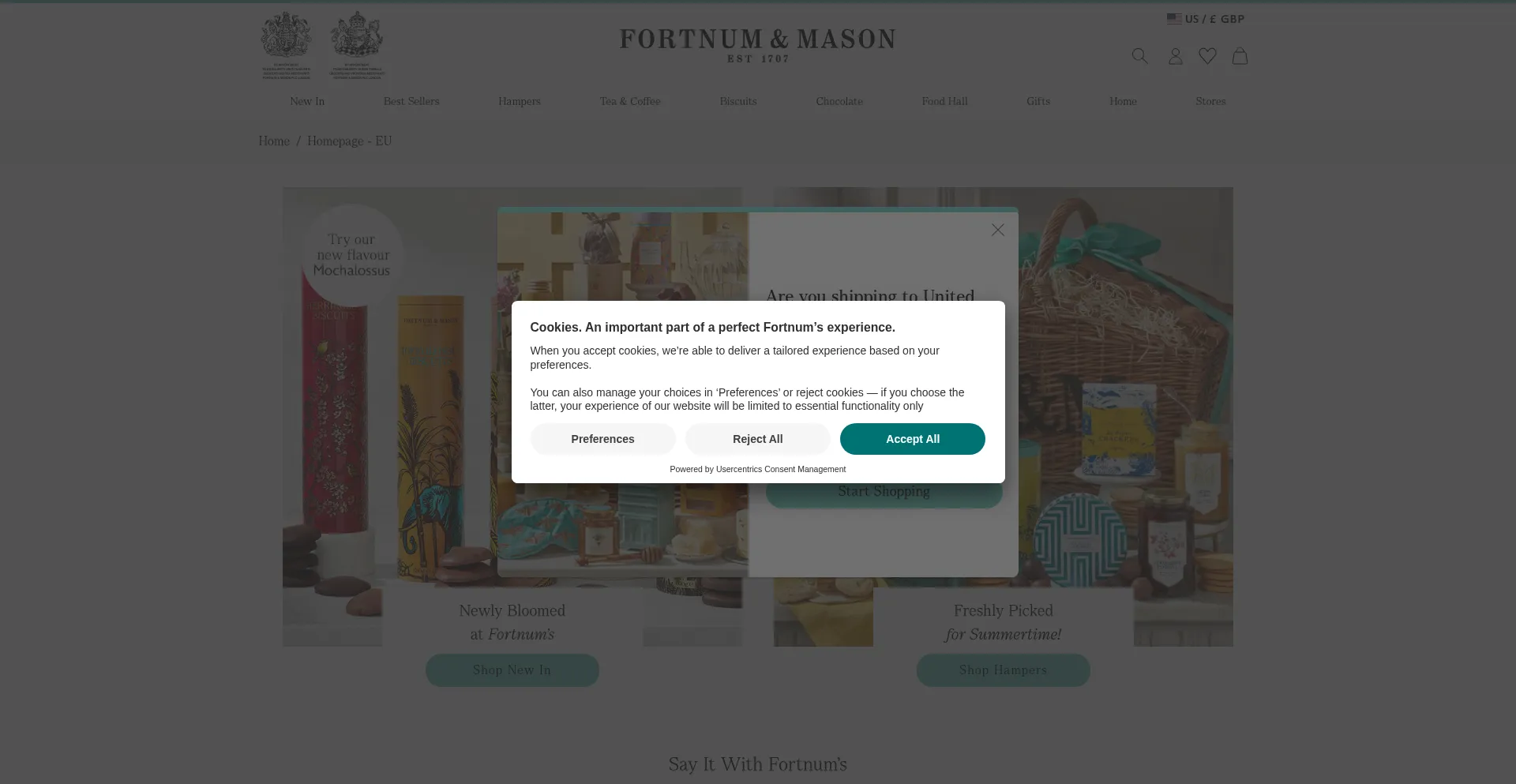 Website screenshot of Eu.fortnumandmason.com