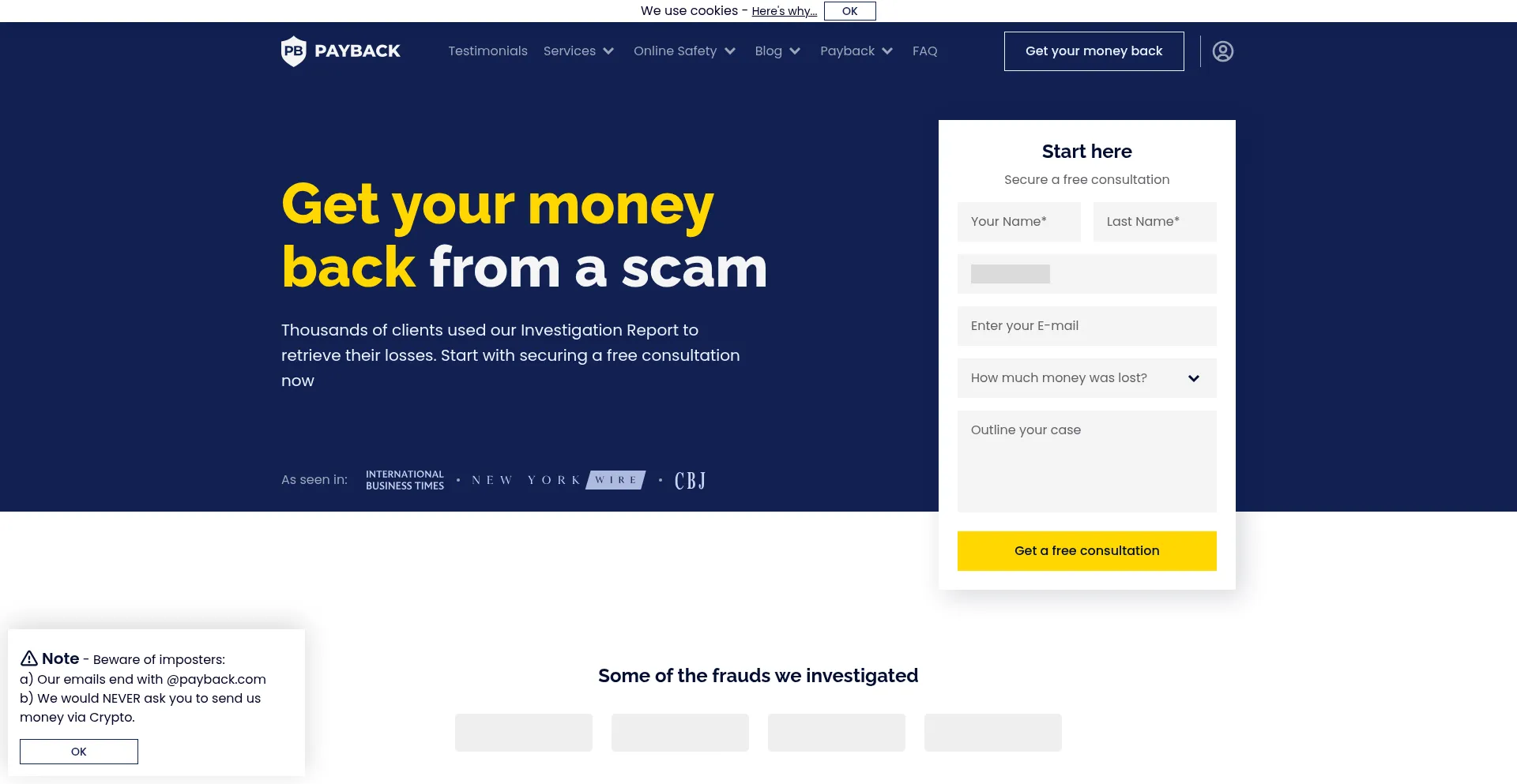 Website screenshot of Eu.payback.com