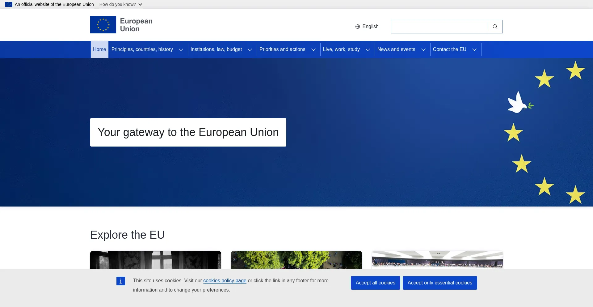 Website screenshot of Europa.eu
