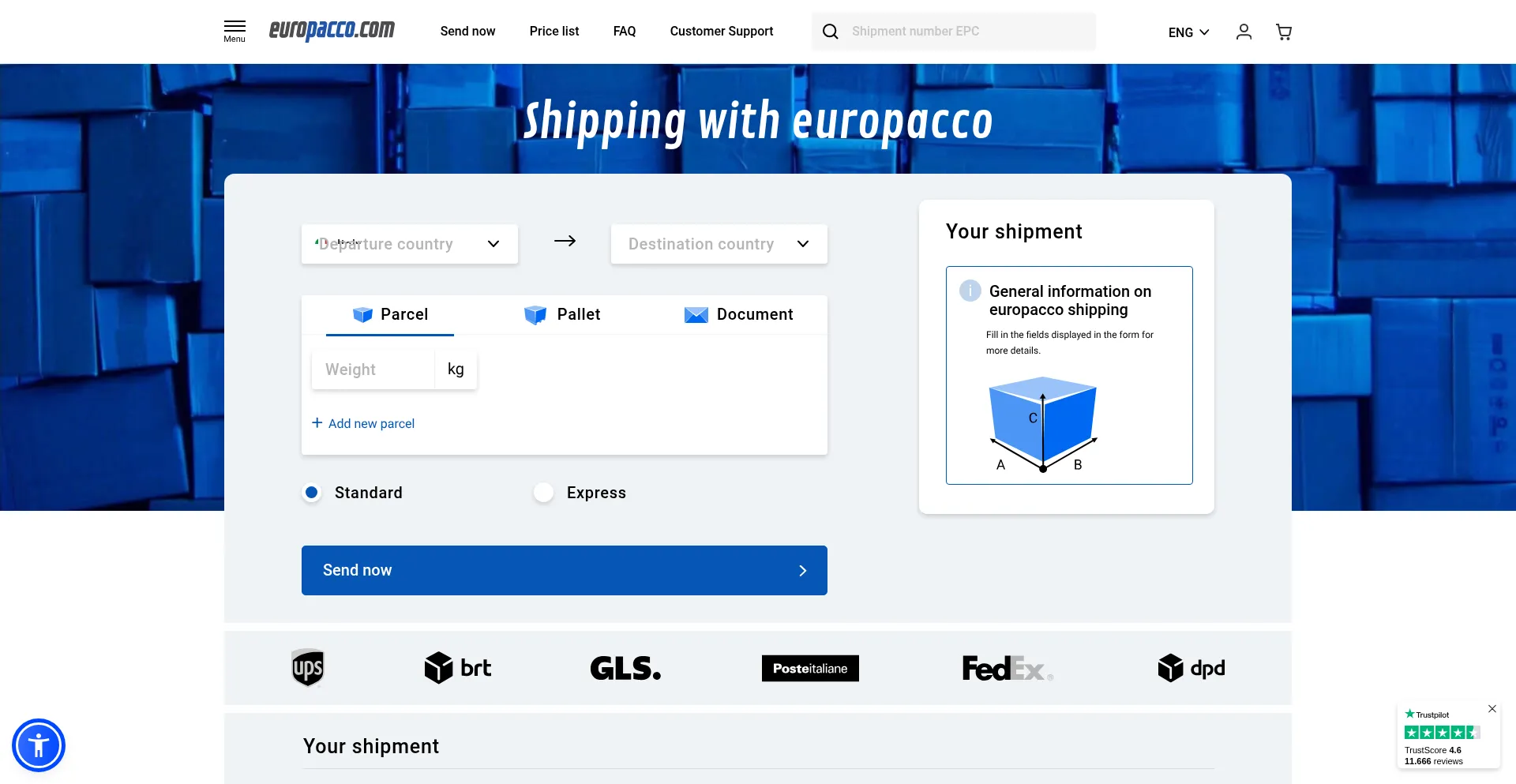 Website screenshot of Europacco.com