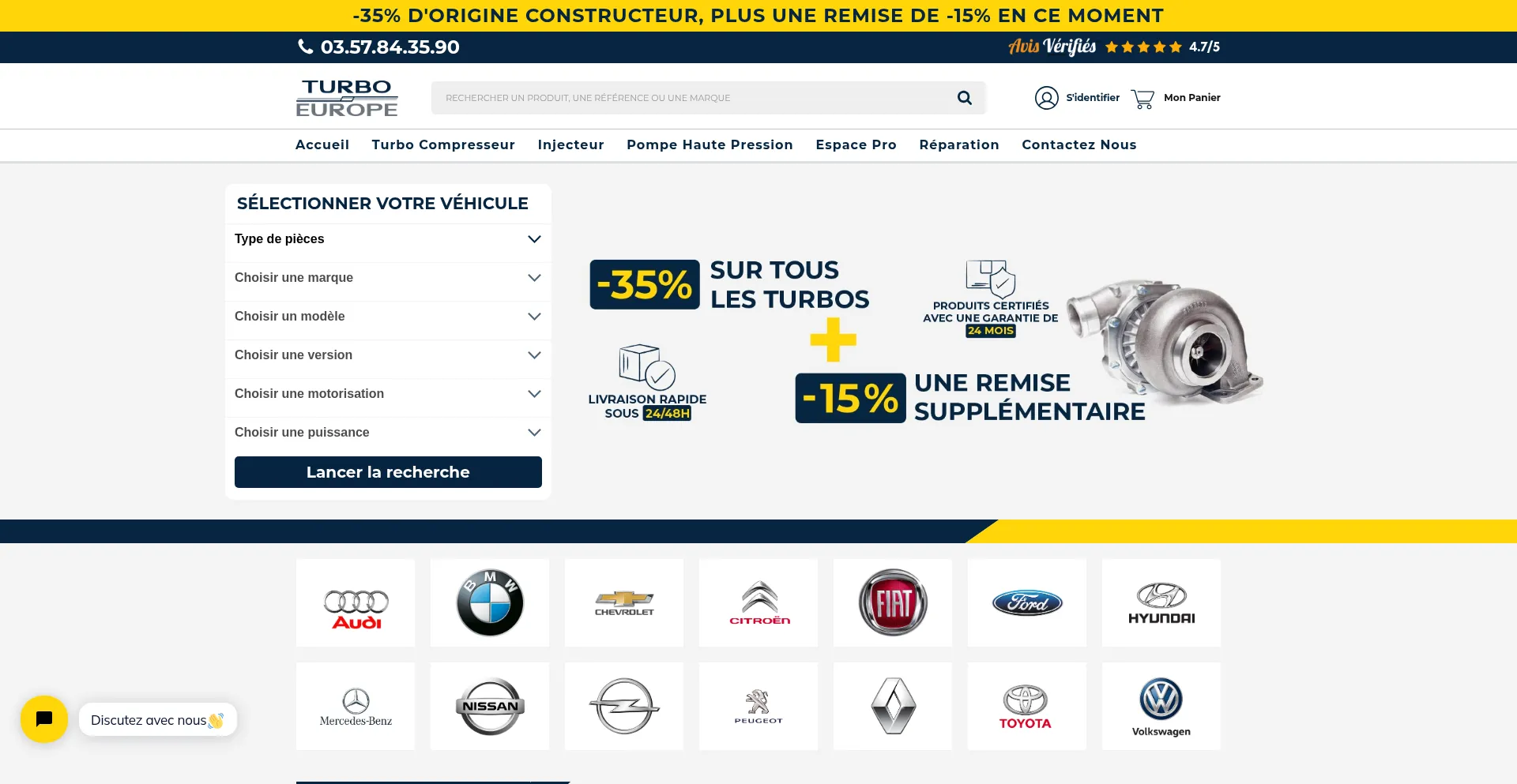 Website screenshot of Europeturbo.fr
