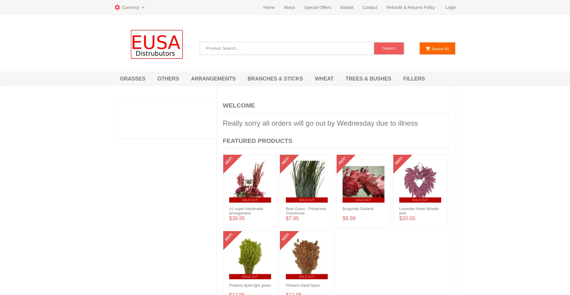 Website screenshot of Eusa-distributors.com