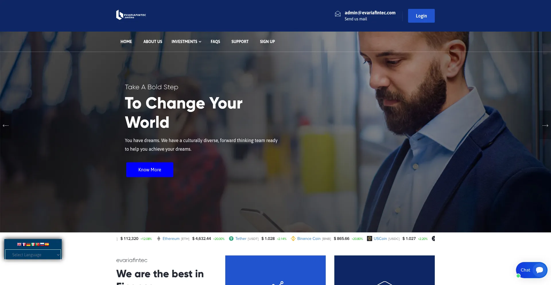 Website screenshot of Evariafintec.com