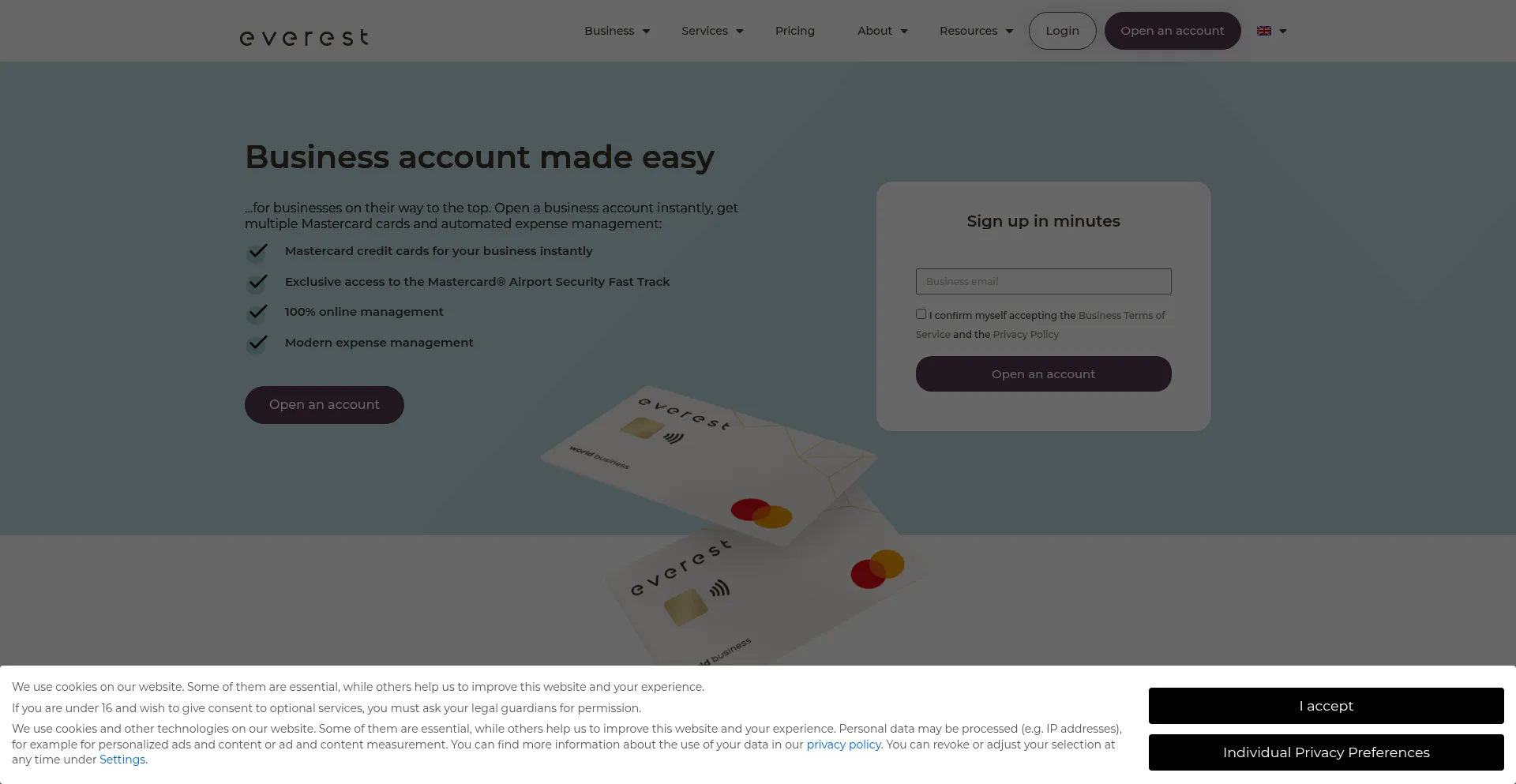 Website screenshot of Everestcard.com