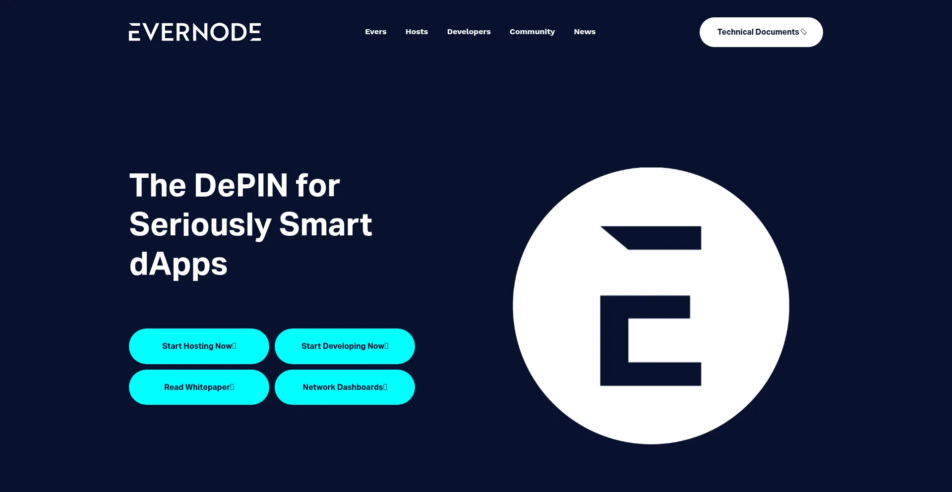 Website screenshot of Evernode.org