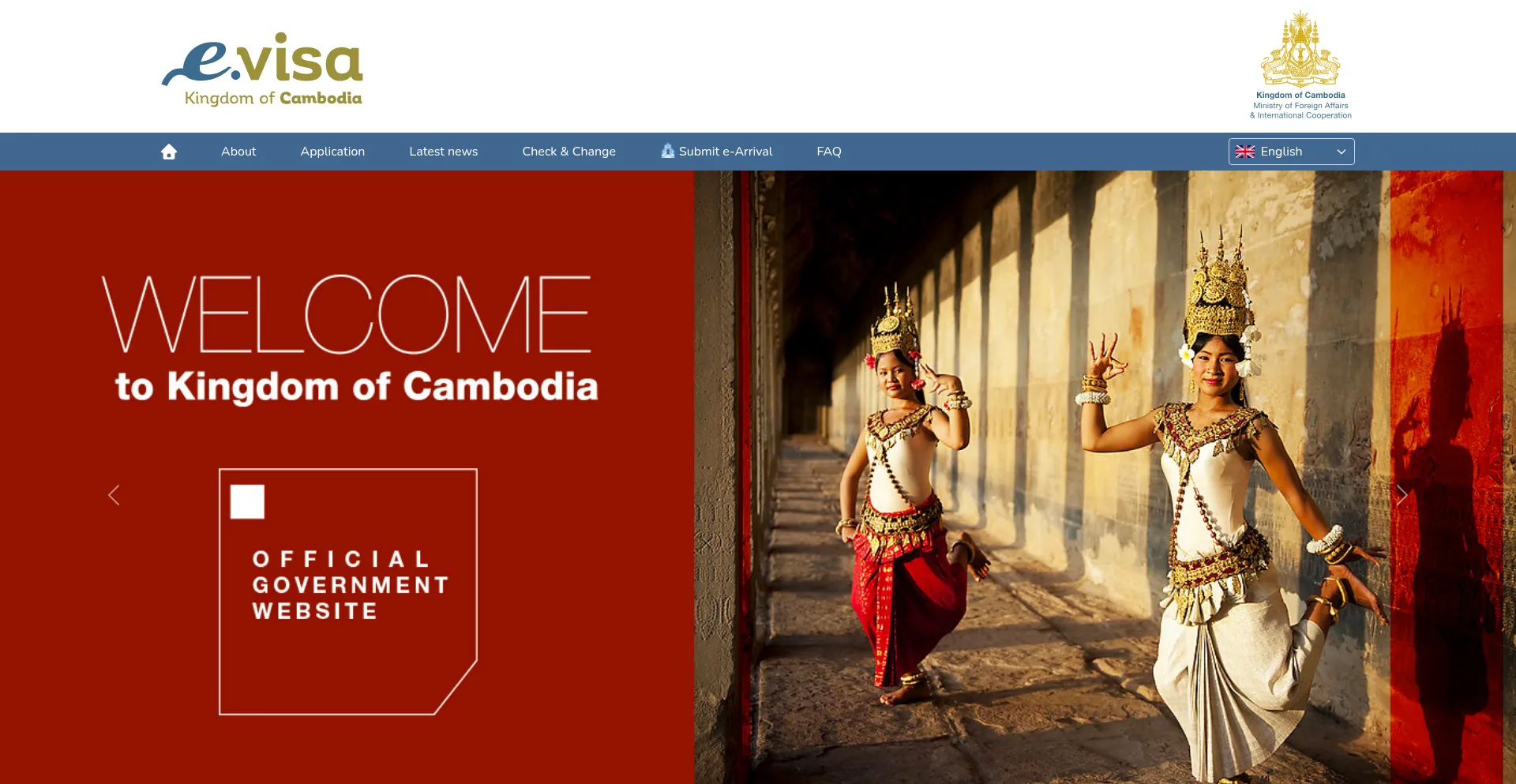 Website screenshot of Evisa.gov.kh