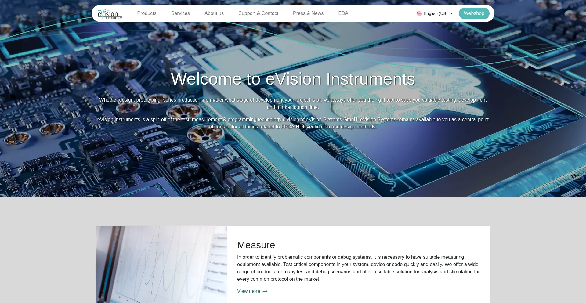 Website screenshot of Evision-instruments.com