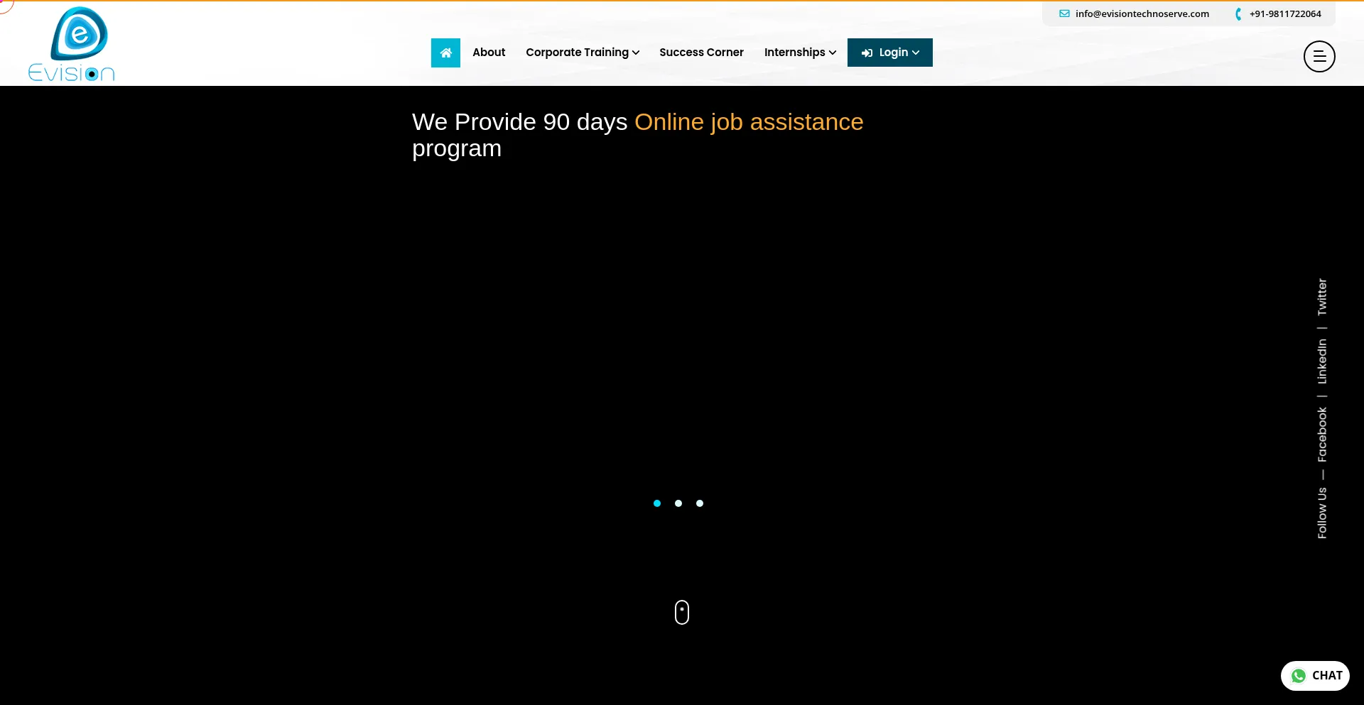 Website screenshot of Evisiontechnoserve.com