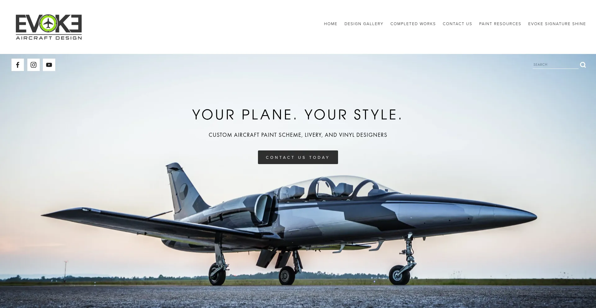 Website screenshot of Evokeaircraftdesign.com
