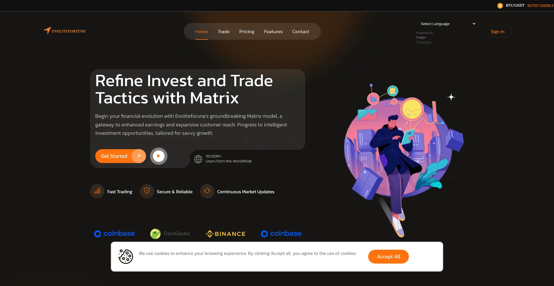 Website screenshot of Evolitefortunemax.net