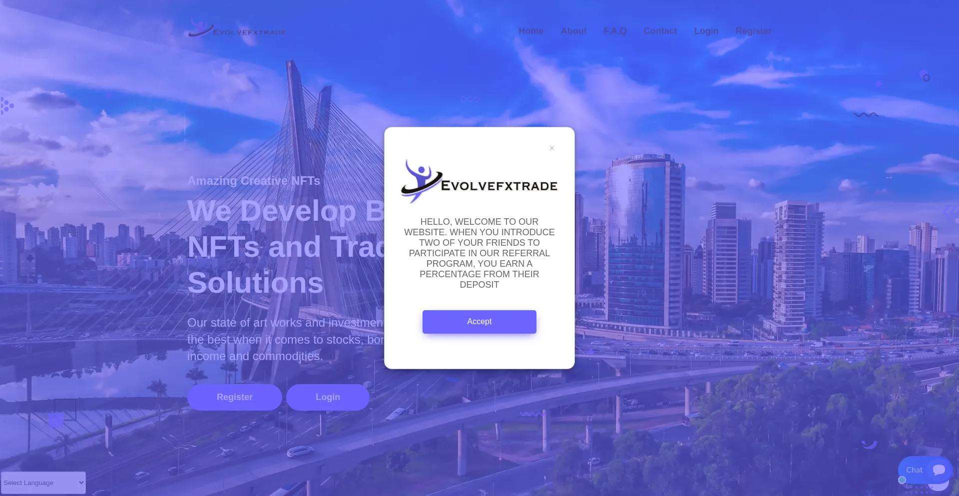 Website screenshot of Evolvetradefx.ltd