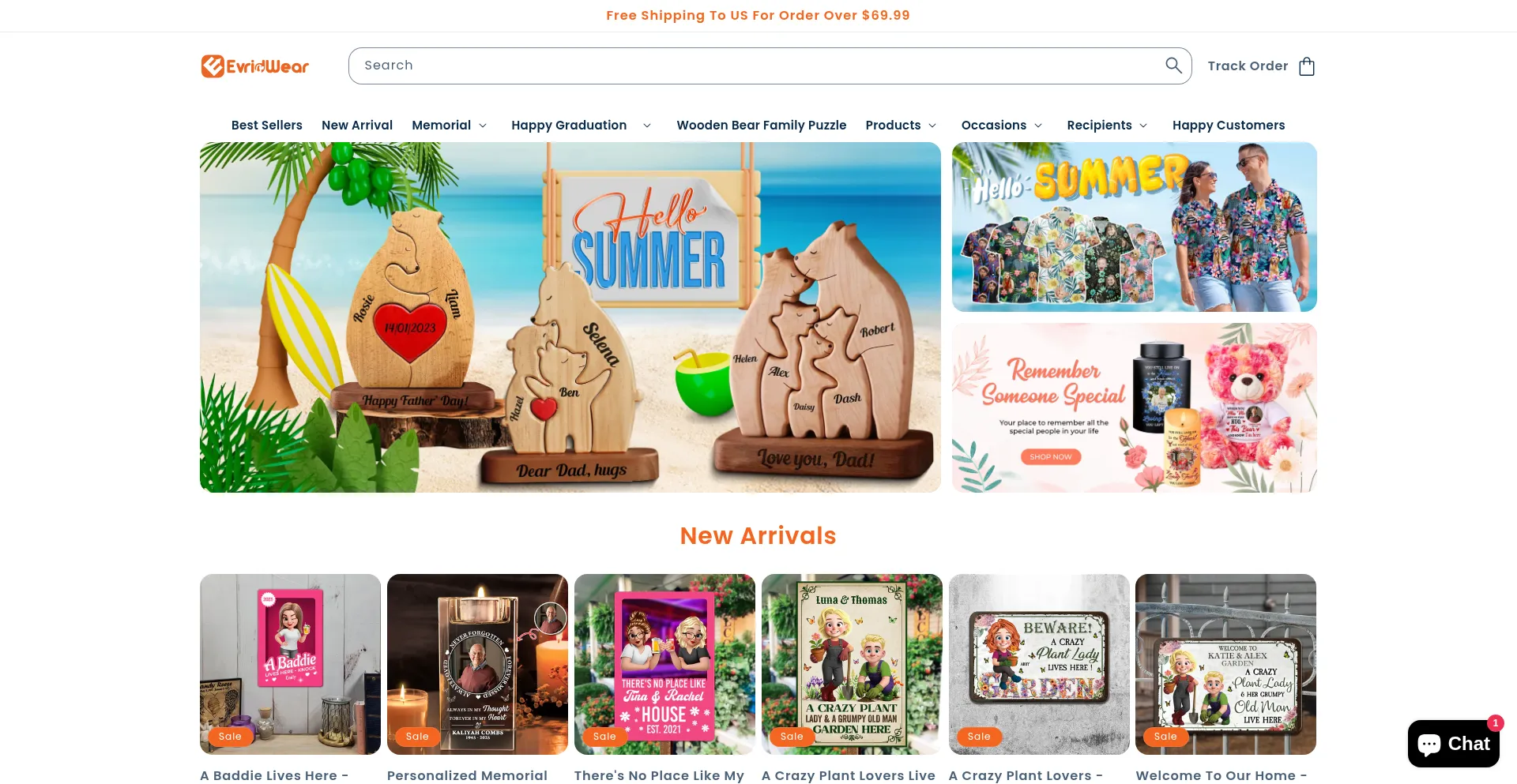 Website screenshot of Evridwearcustom.com