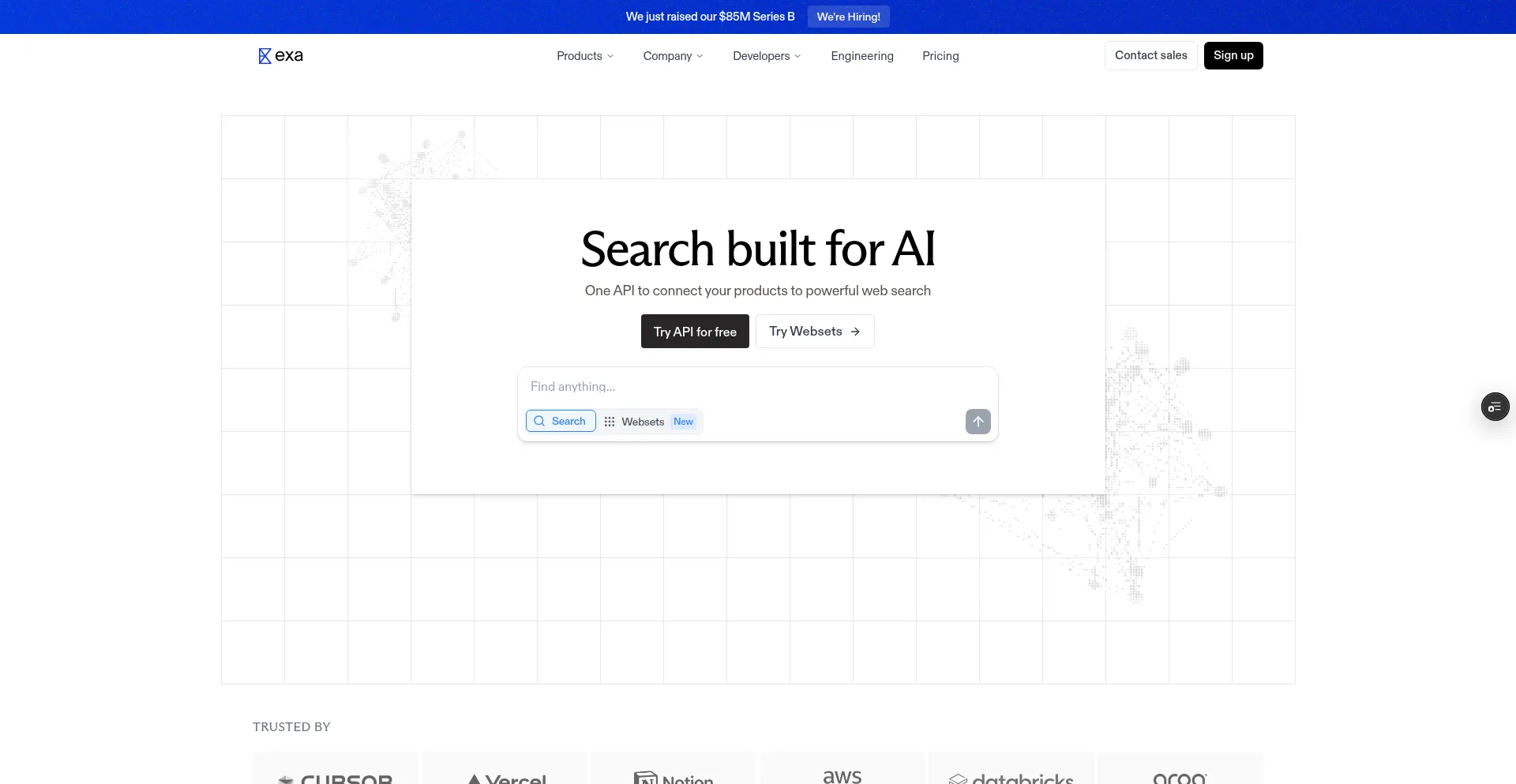 Website screenshot of Exa.sh