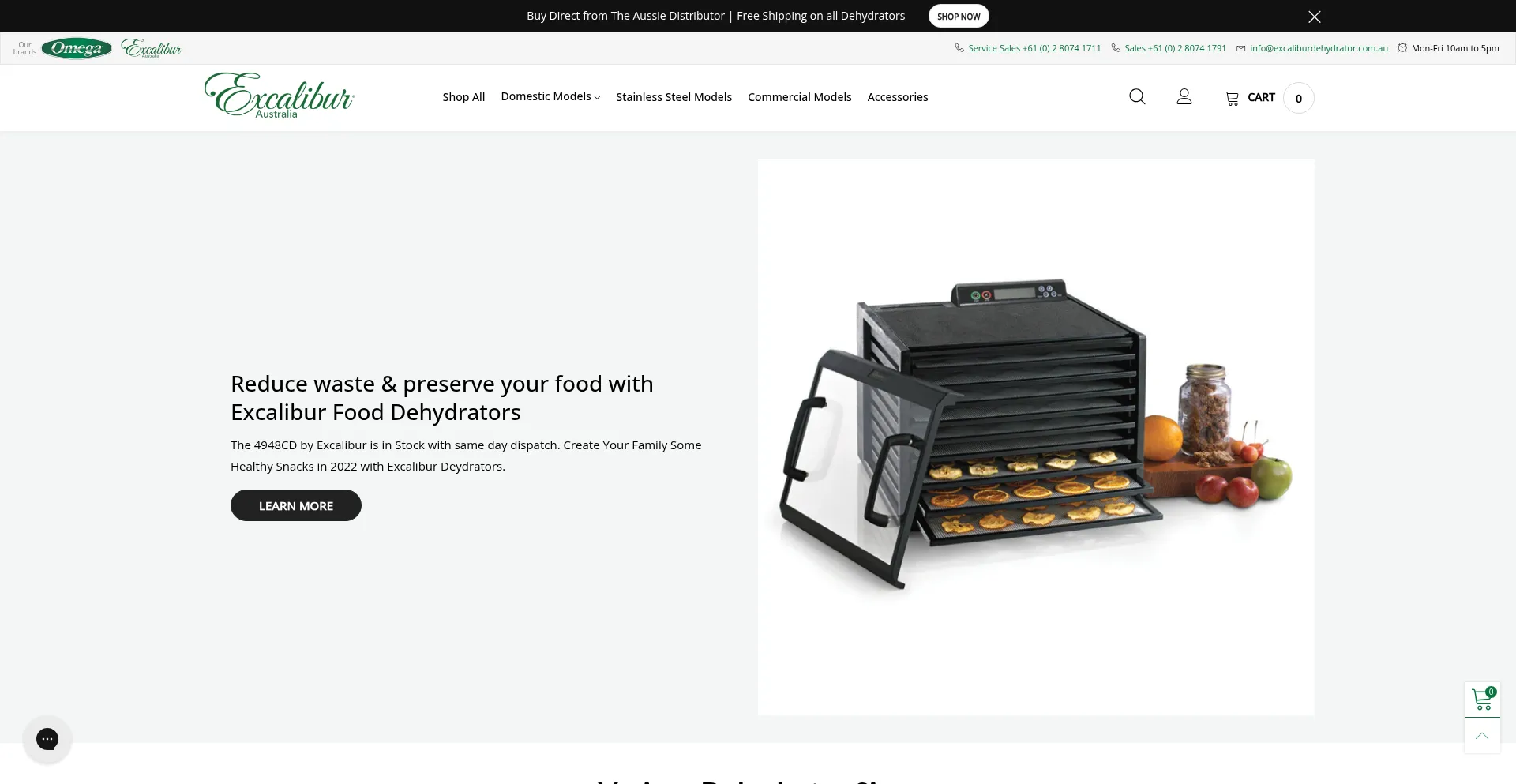 Website screenshot of Excaliburdehydrator.com.au