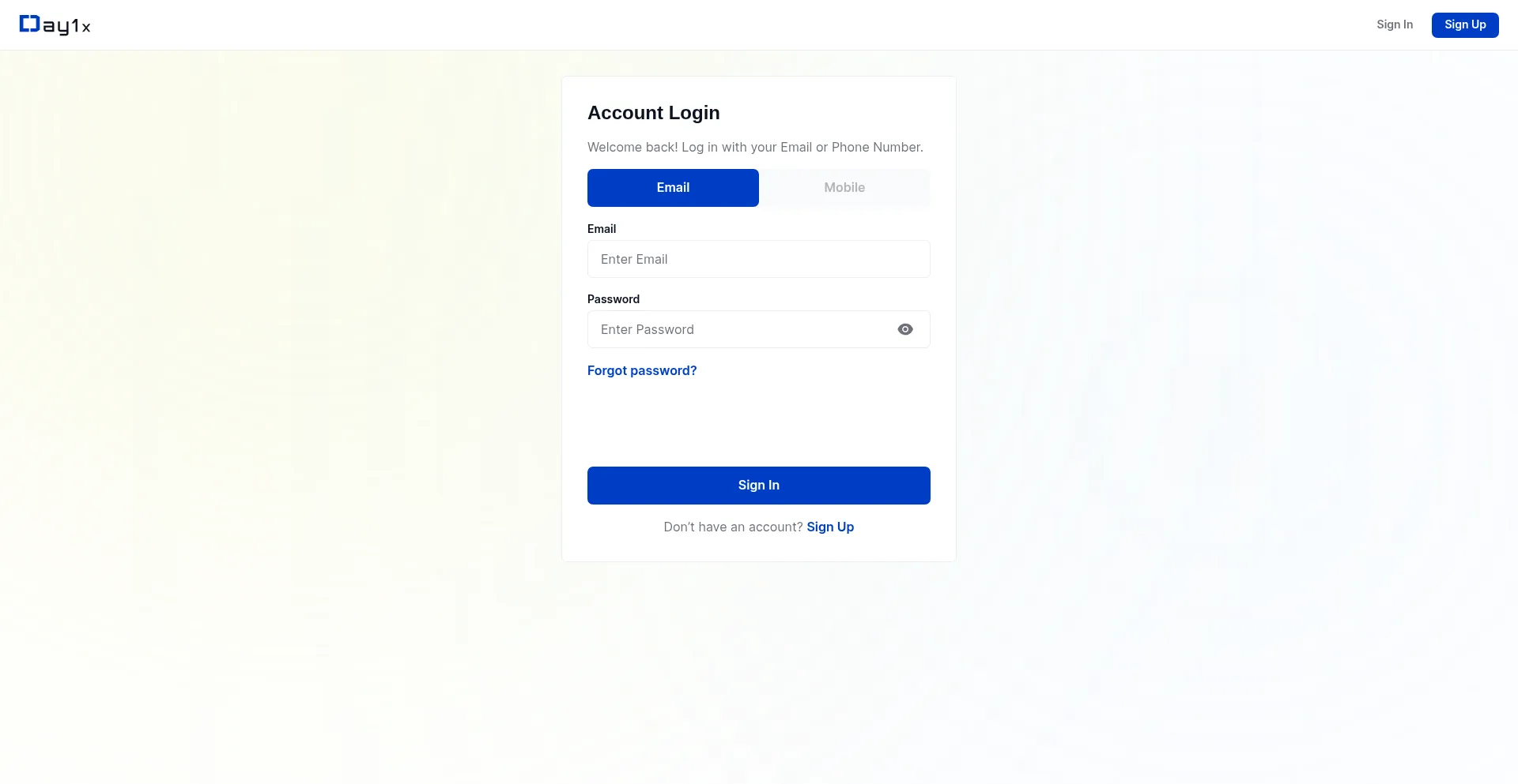 Website screenshot of Exchange.day1x.io