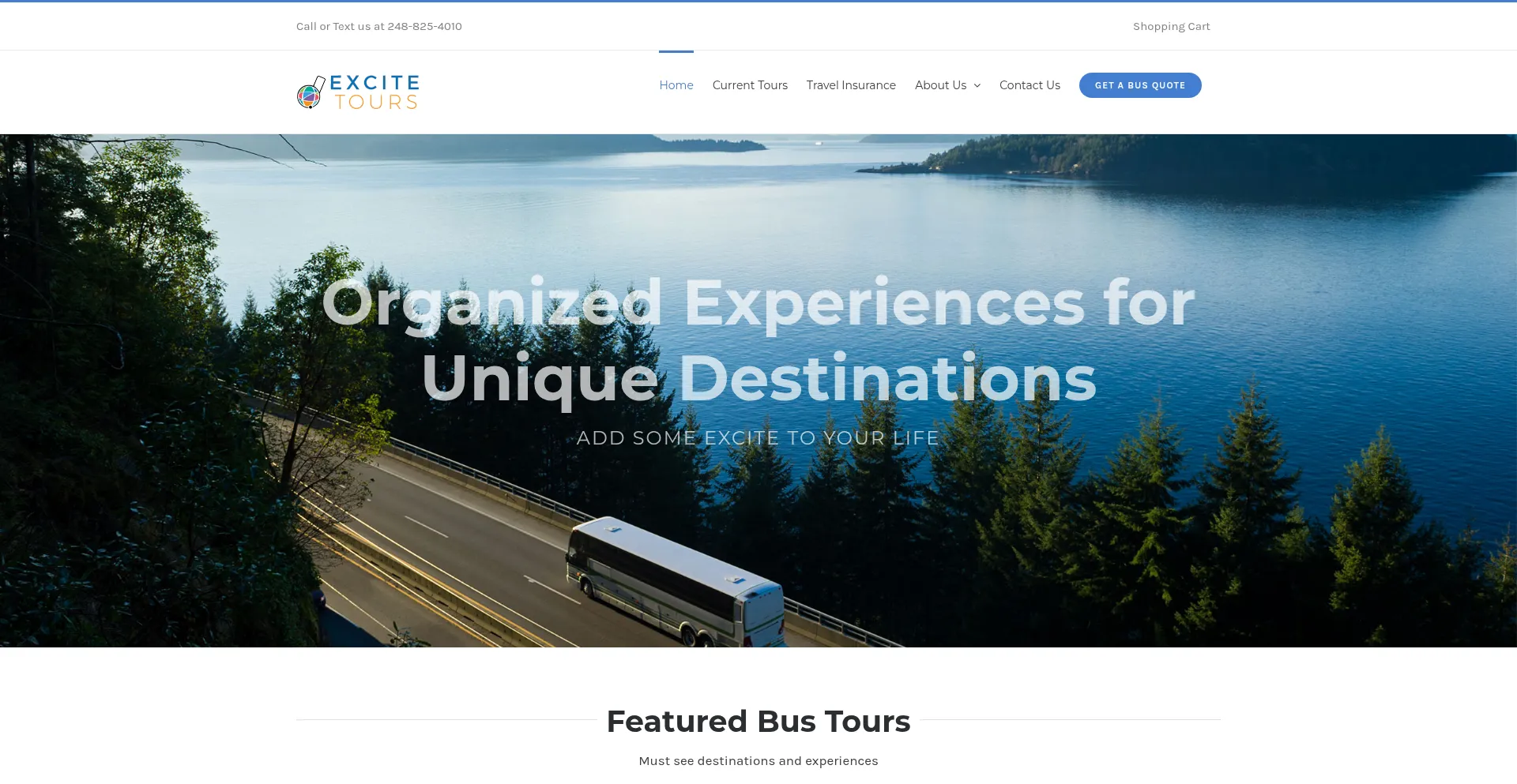 Website screenshot of Excitetours.com