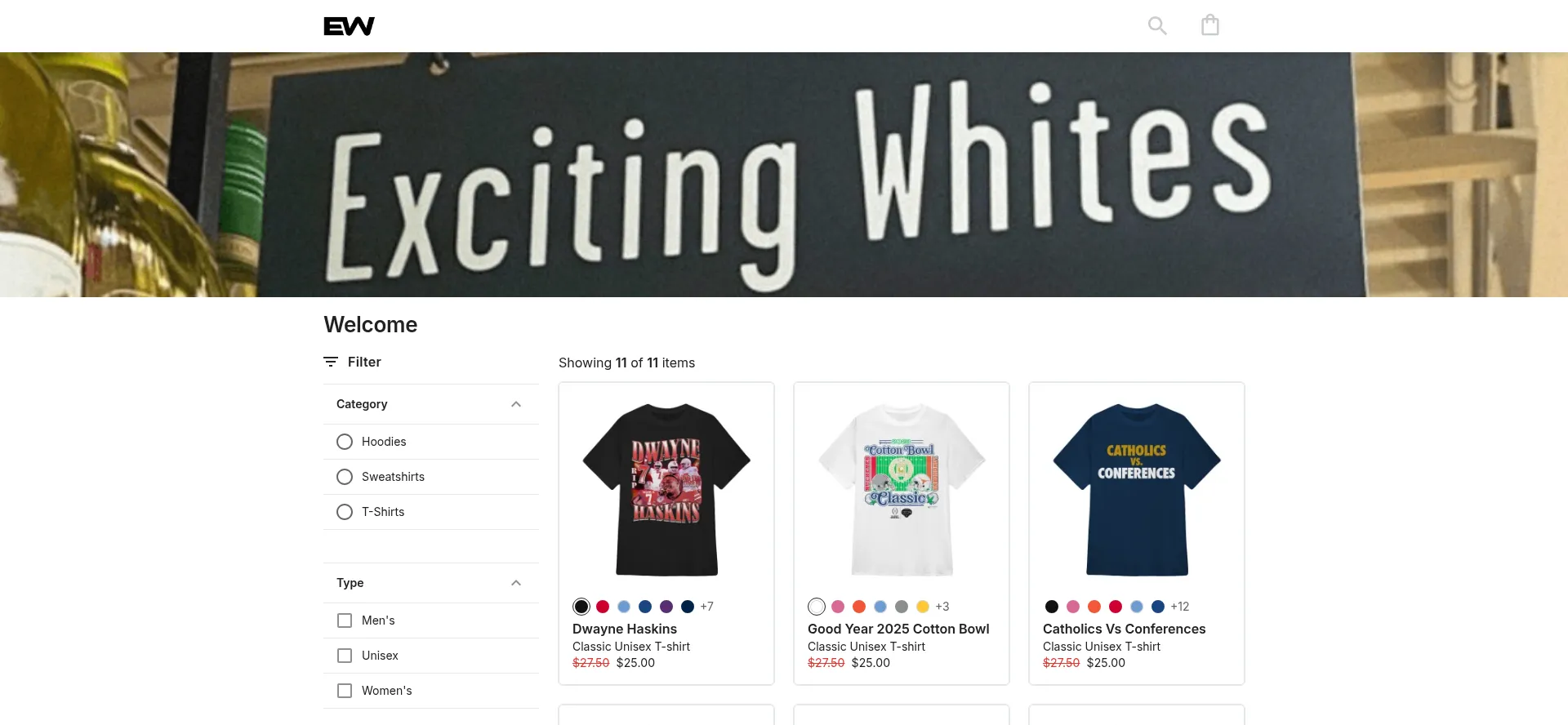 Website screenshot of Excitingwhites.com