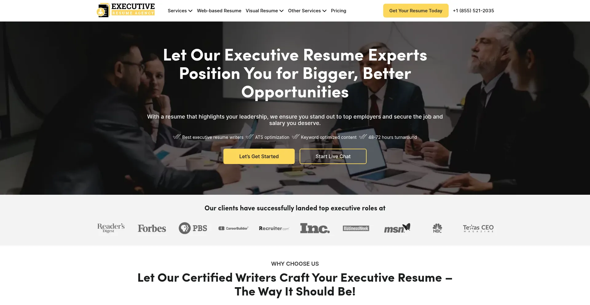 Website screenshot of Executiveresumeagency.com