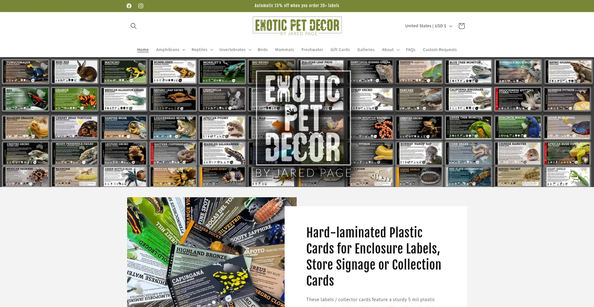 Website screenshot of Exoticpetdecor.com