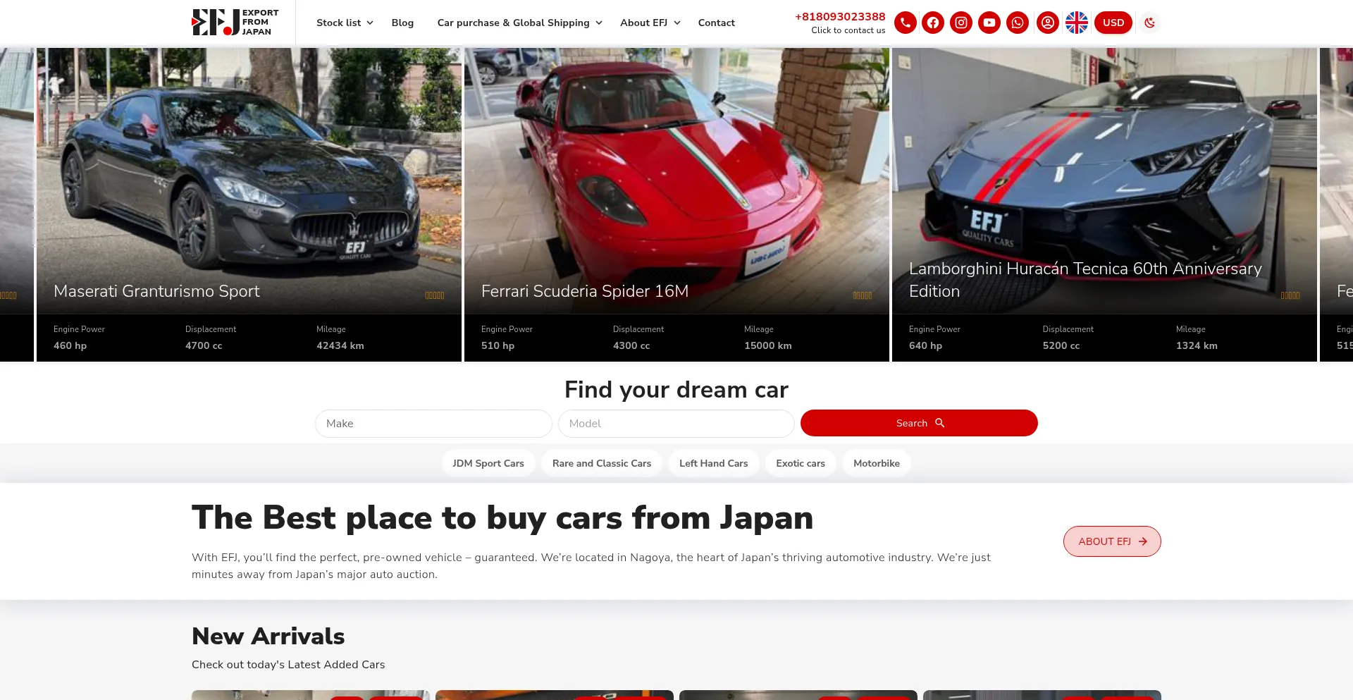 Website screenshot of Exportfrom.jp