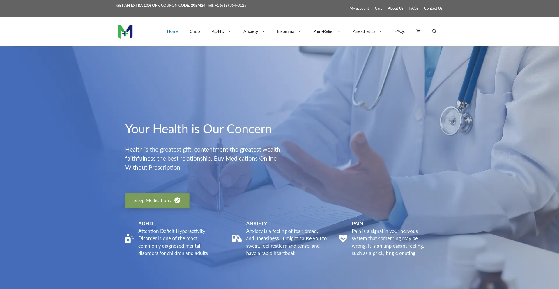 Website screenshot of Extramedication.com