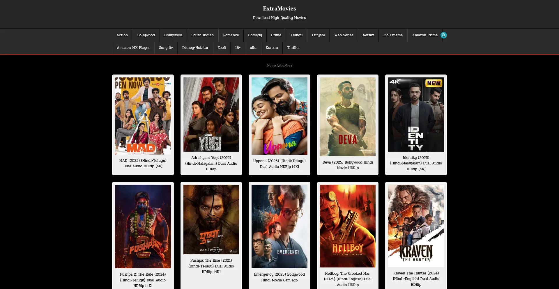 Website screenshot of Extramovies.asia