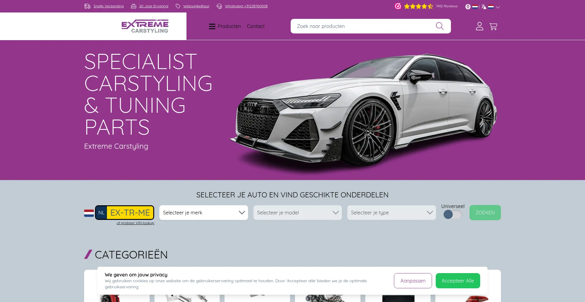 Website screenshot of Extreme-carstyling.nl