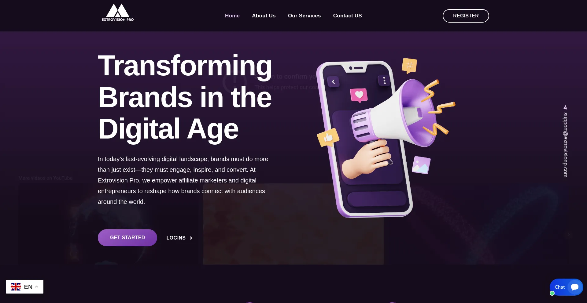 Website screenshot of Extrovisionp.com