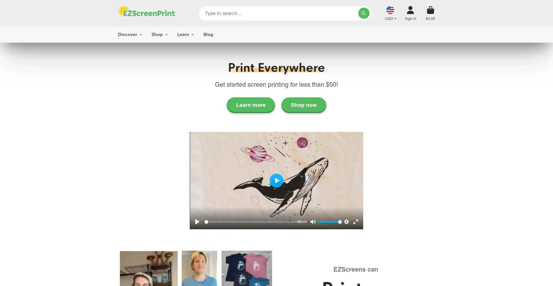 Website screenshot of Ezscreenprint.com