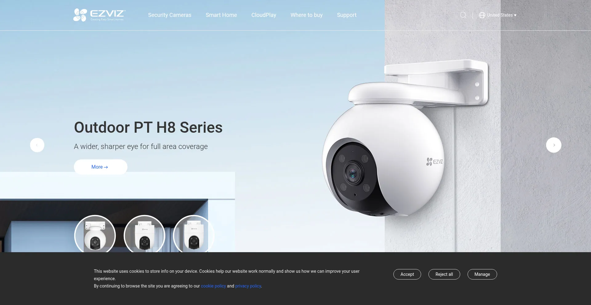 Website screenshot of Ezviz.com
