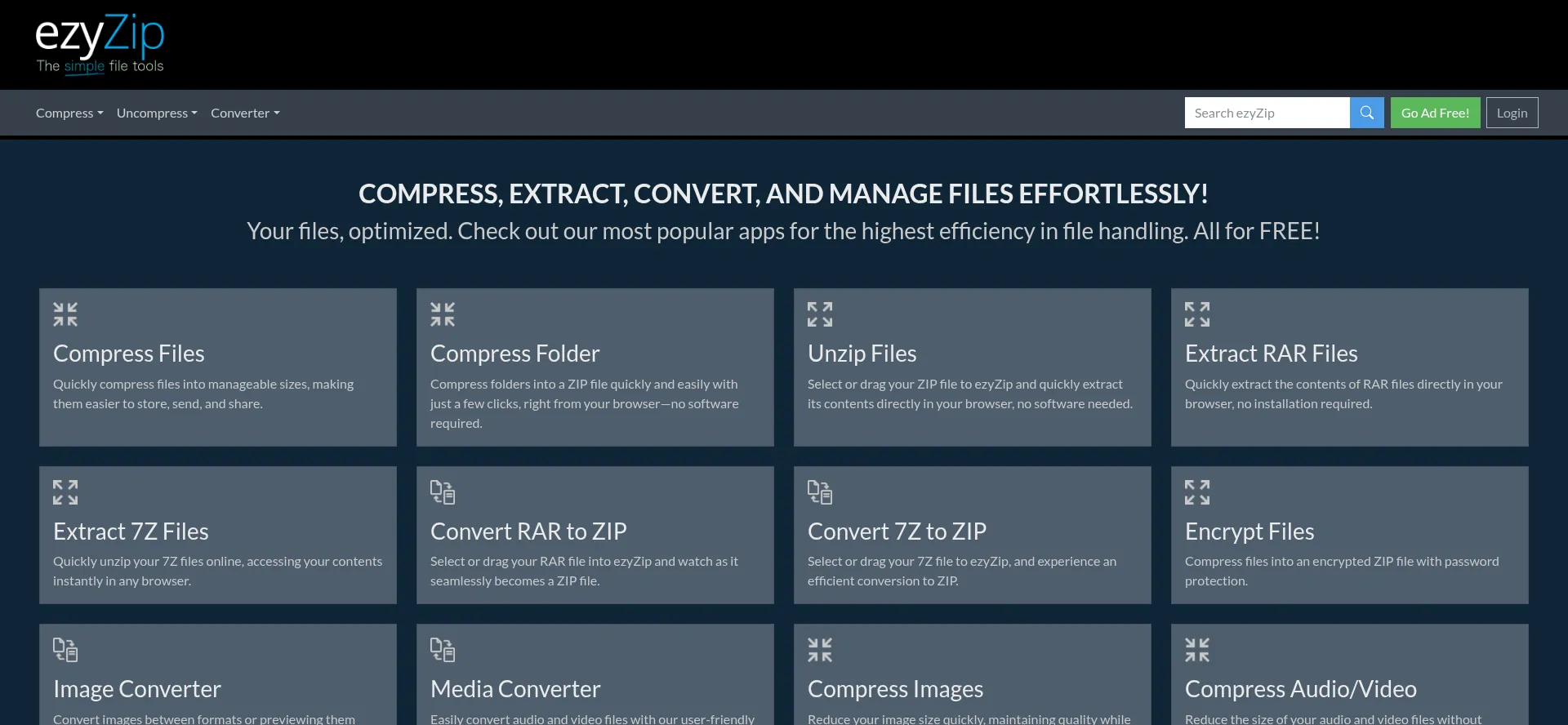 Website screenshot of Ezyzip.com