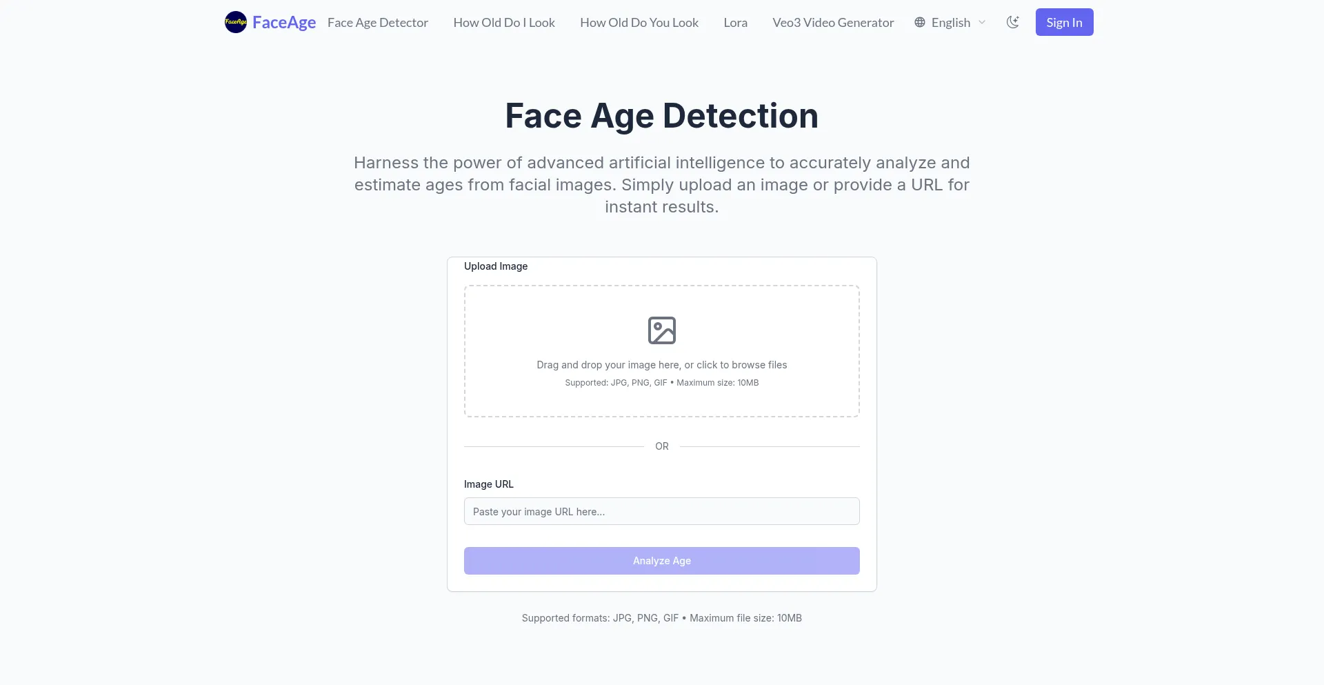 Website screenshot of Faceage.io
