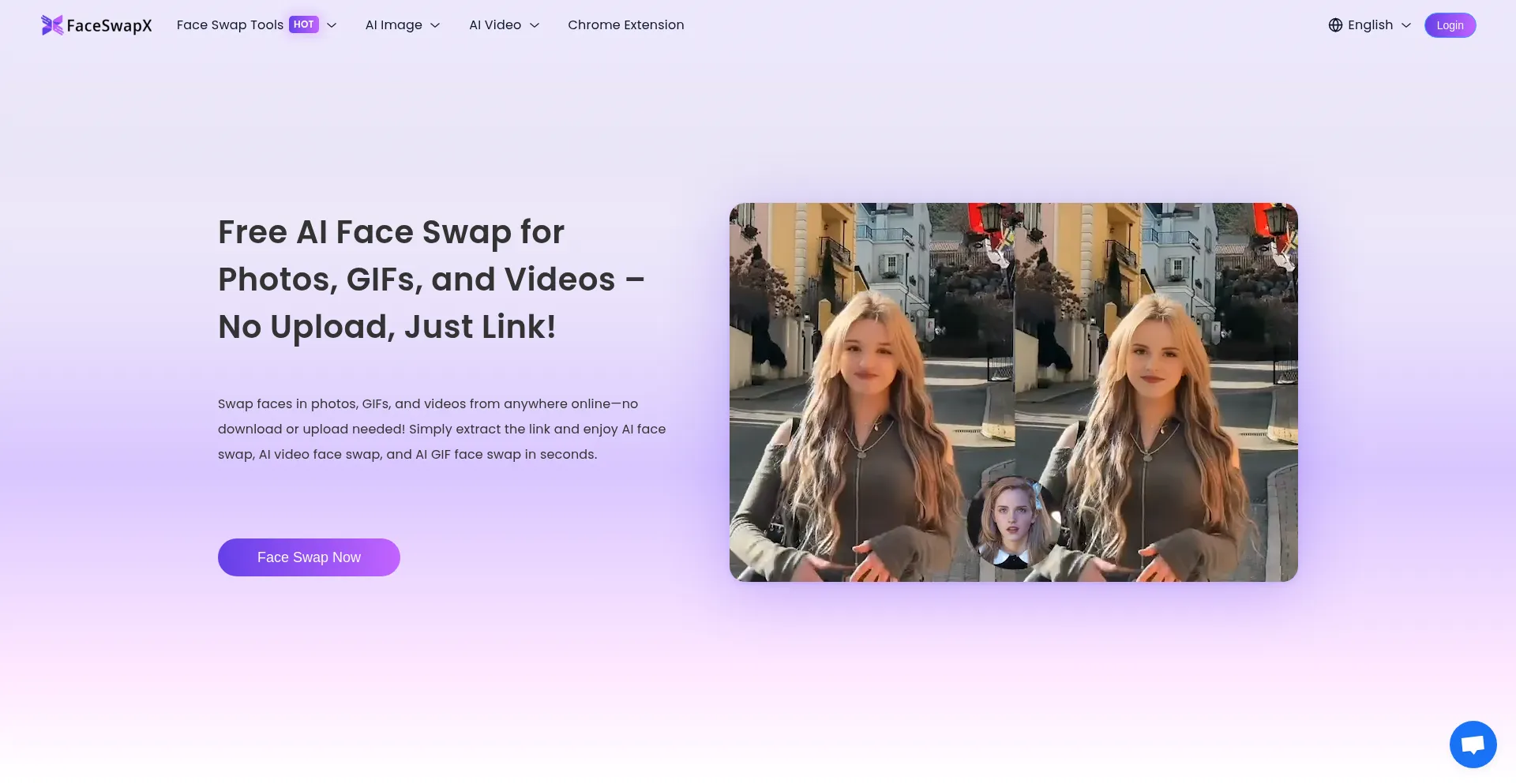 Website screenshot of Faceswapx.ai