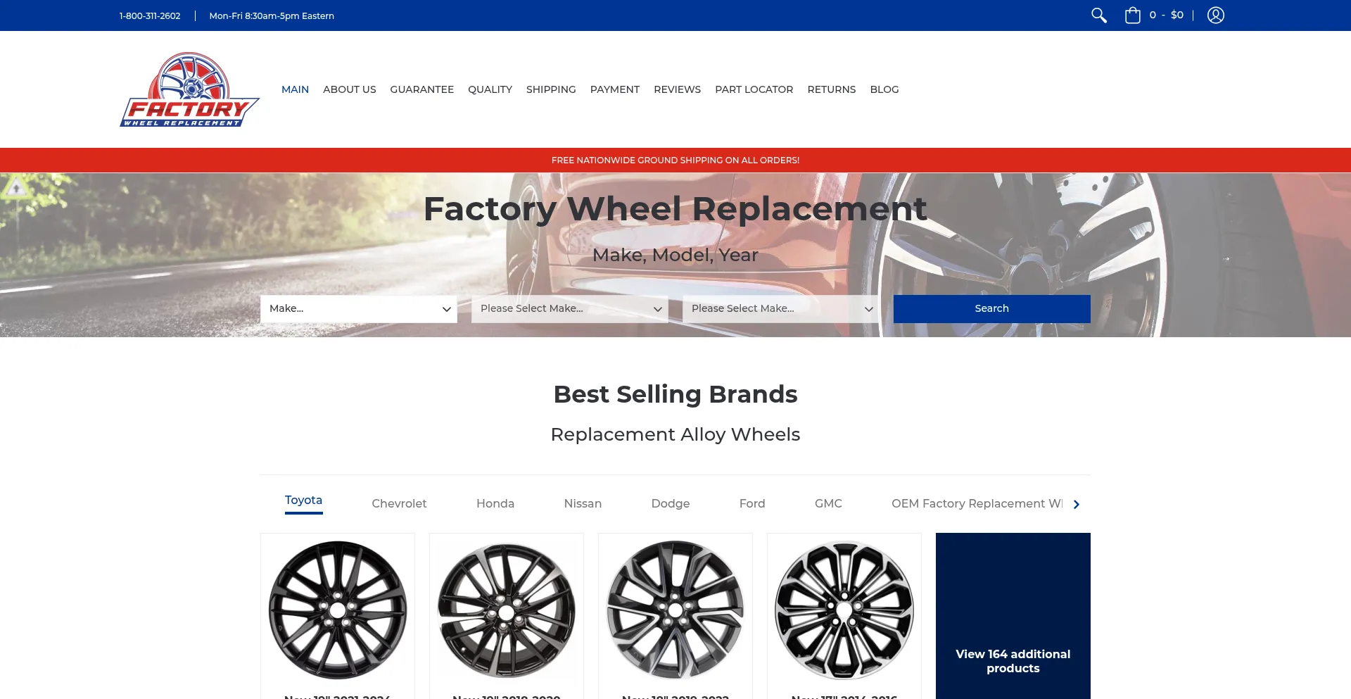 Website screenshot of Factorywheelreplacement.com