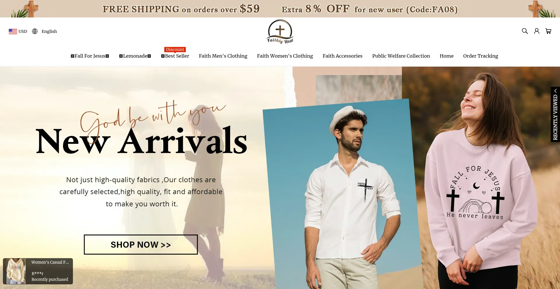 Website screenshot of Faithlywear.com