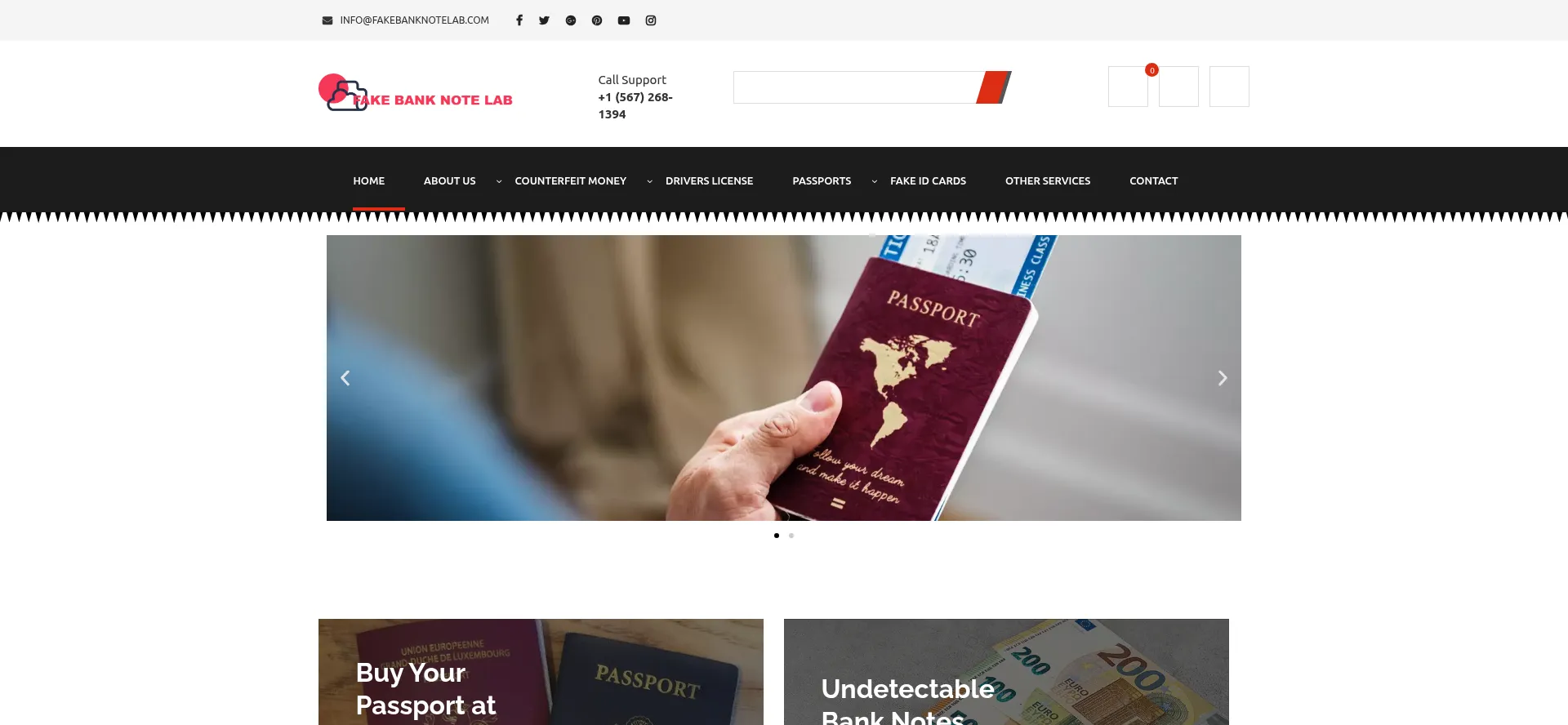 Website screenshot of Fakebanknotelab.com