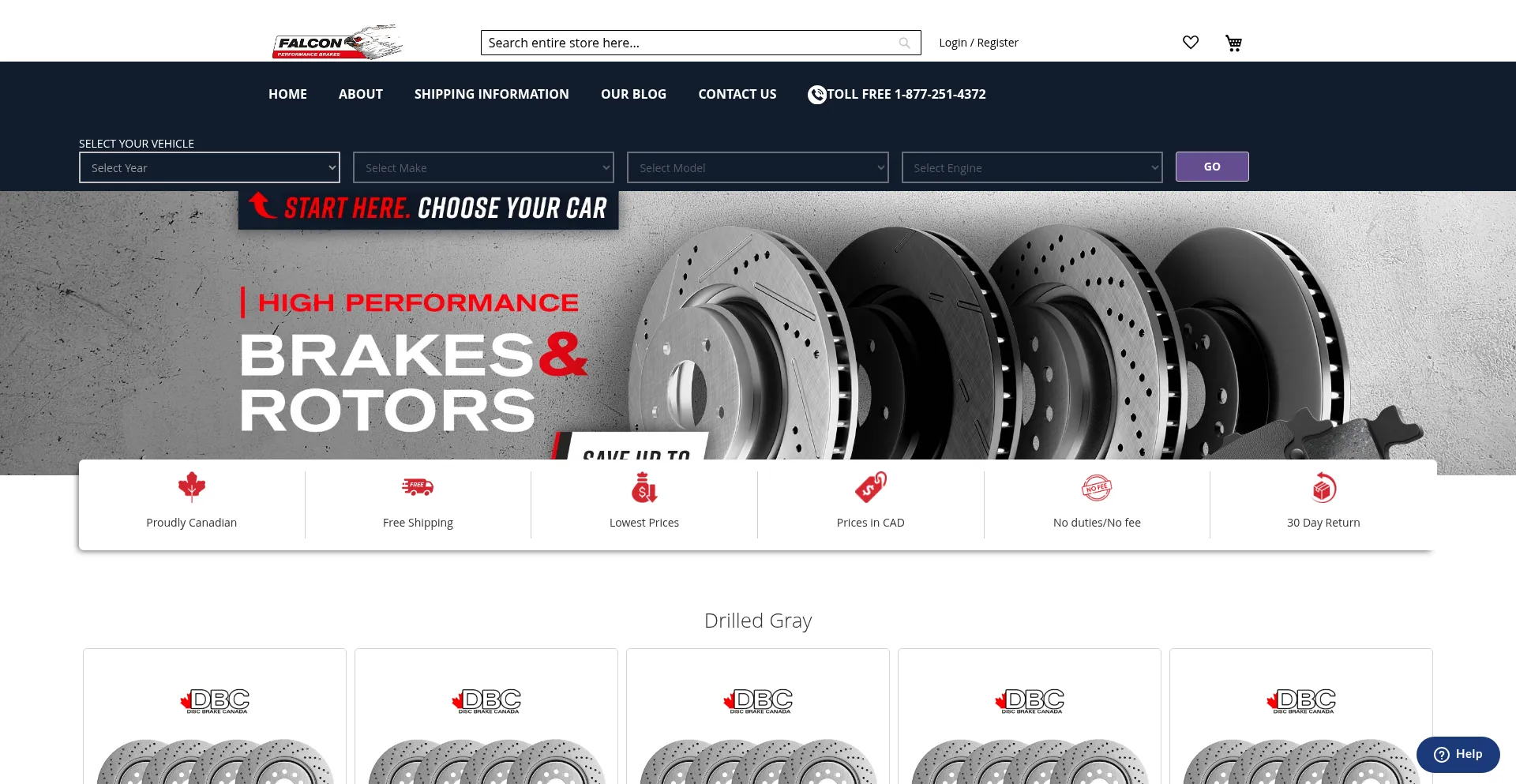 Website screenshot of Falconbrakes.com