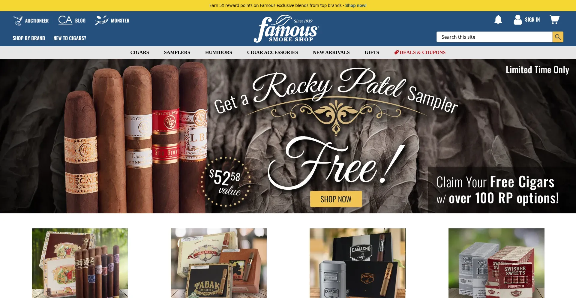 Website screenshot of Famoussmokeshop.com
