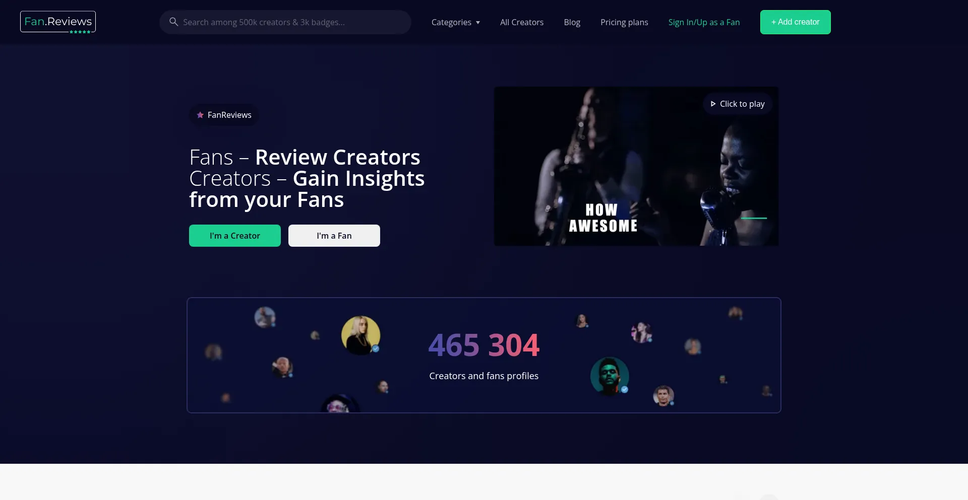 Website screenshot of Fan.reviews