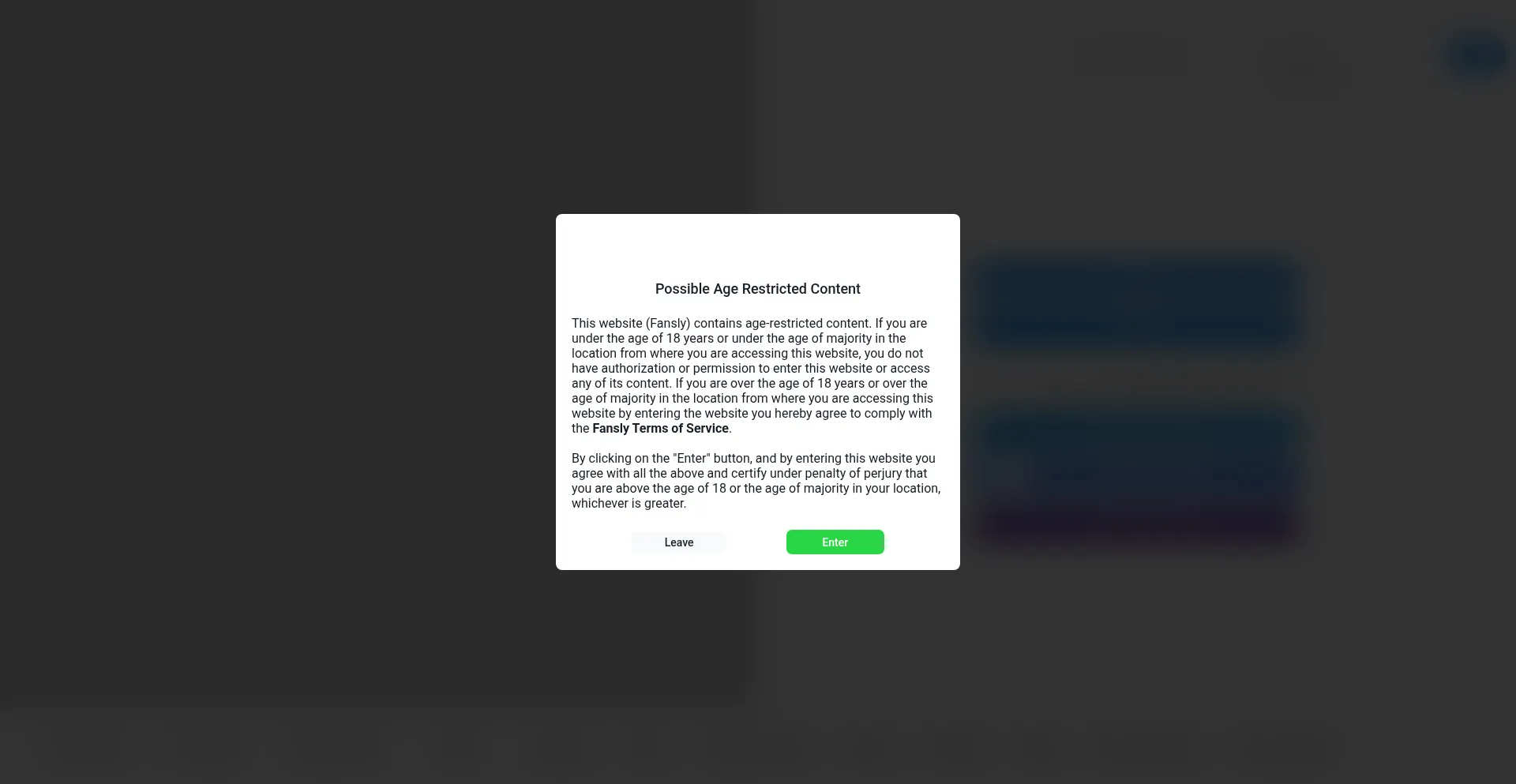 Website screenshot of Fansly.com