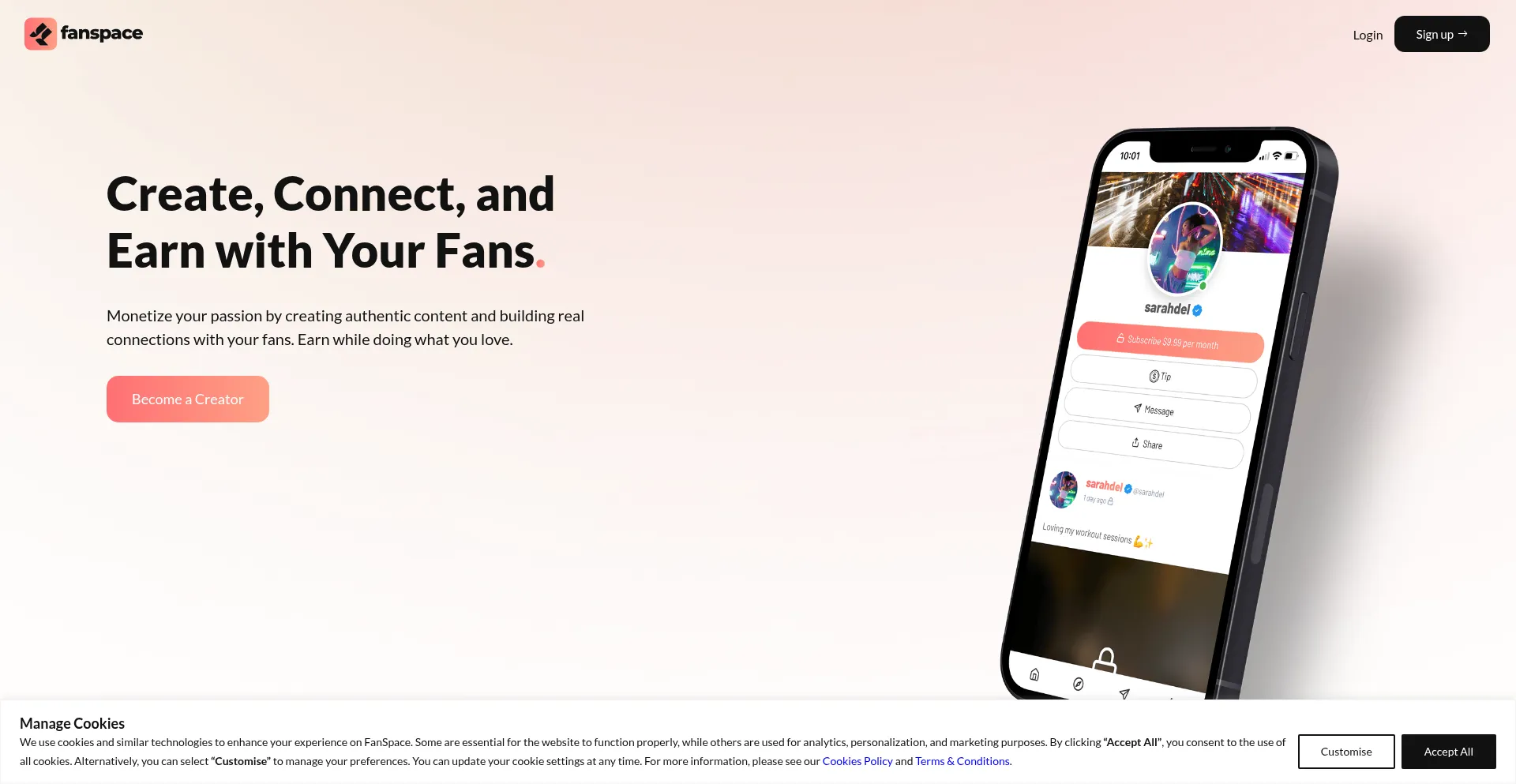 Website screenshot of Fanspace.io